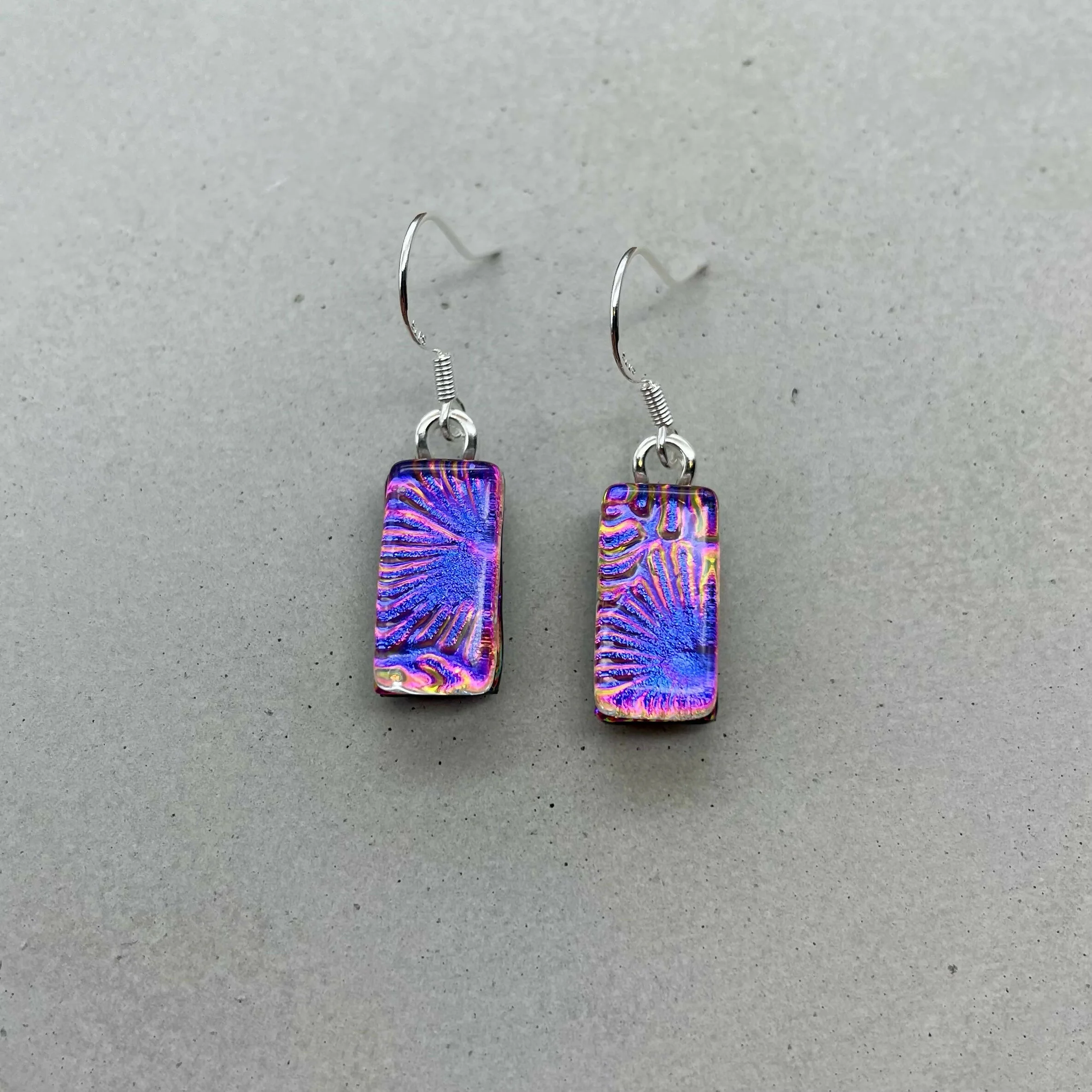 Pink & Purple Flower Dichroic Glass Necklace and Earrings Set - Sterling Silver, Handmade by Jade Tapson Glass. - Image 5