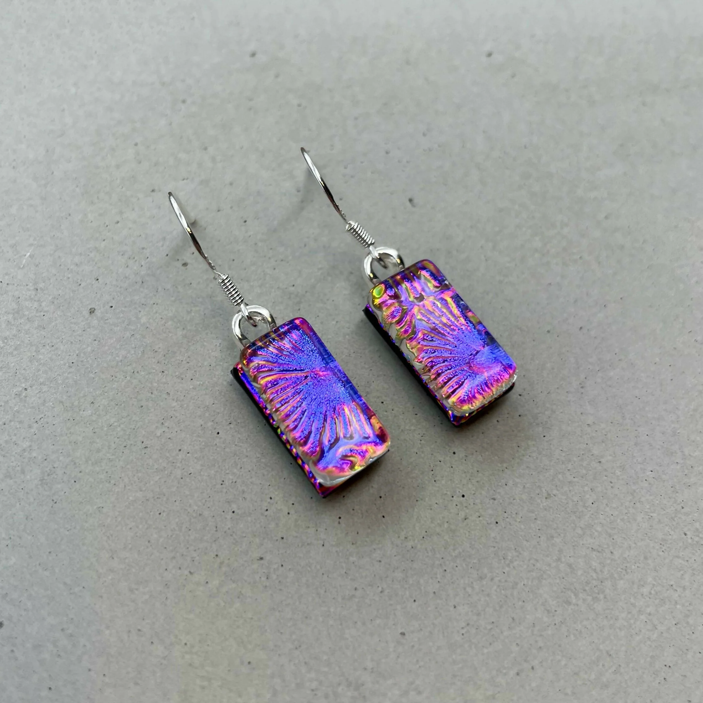 Pink & Purple Flower Dichroic Glass Necklace and Earrings Set - Sterling Silver, Handmade by Jade Tapson Glass. - Image 6