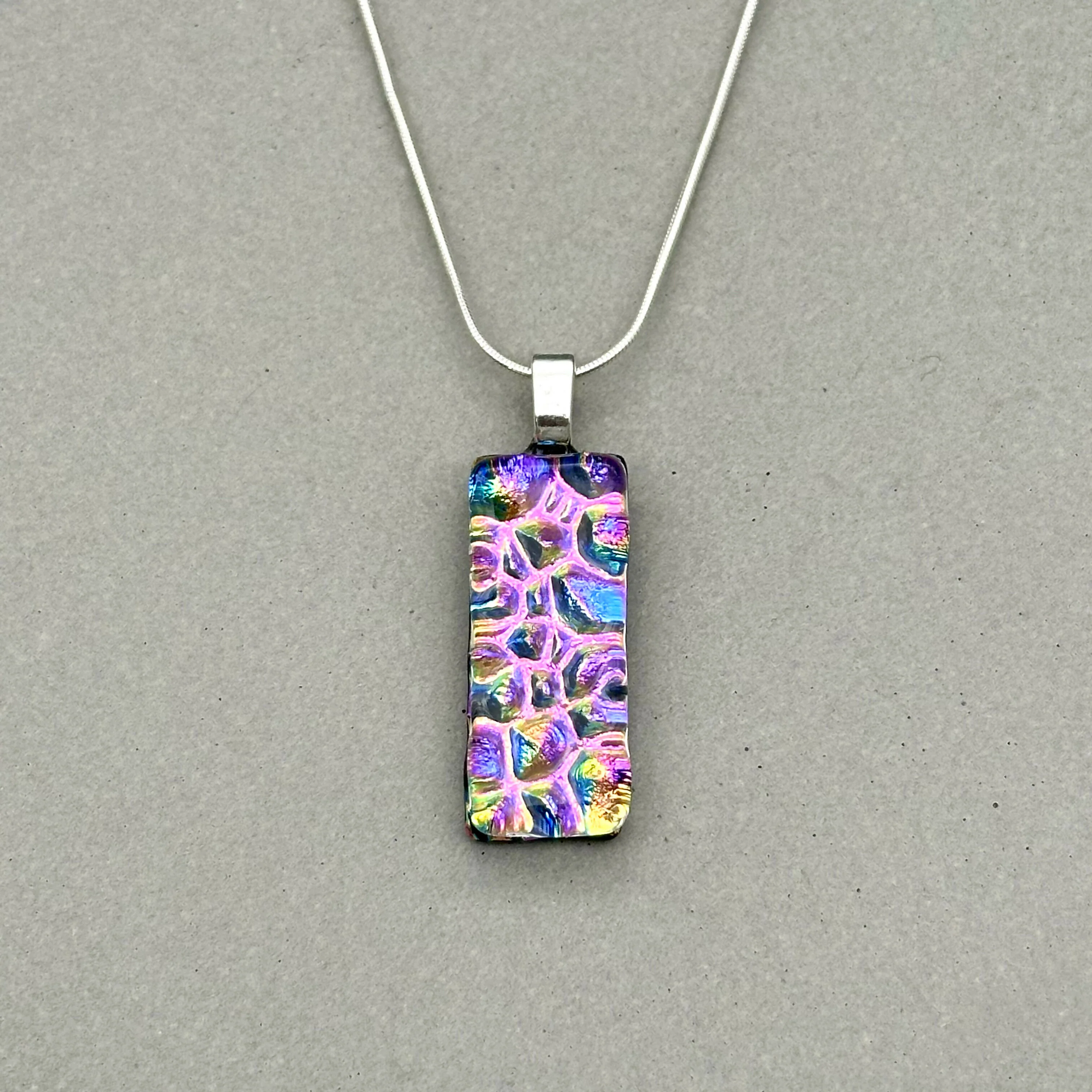 Pink Rainbow Raindrop Dichroic Glass Necklace and Earrings Set - Sterling Silver, Handmade by Jade Tapson Glass - Image 4