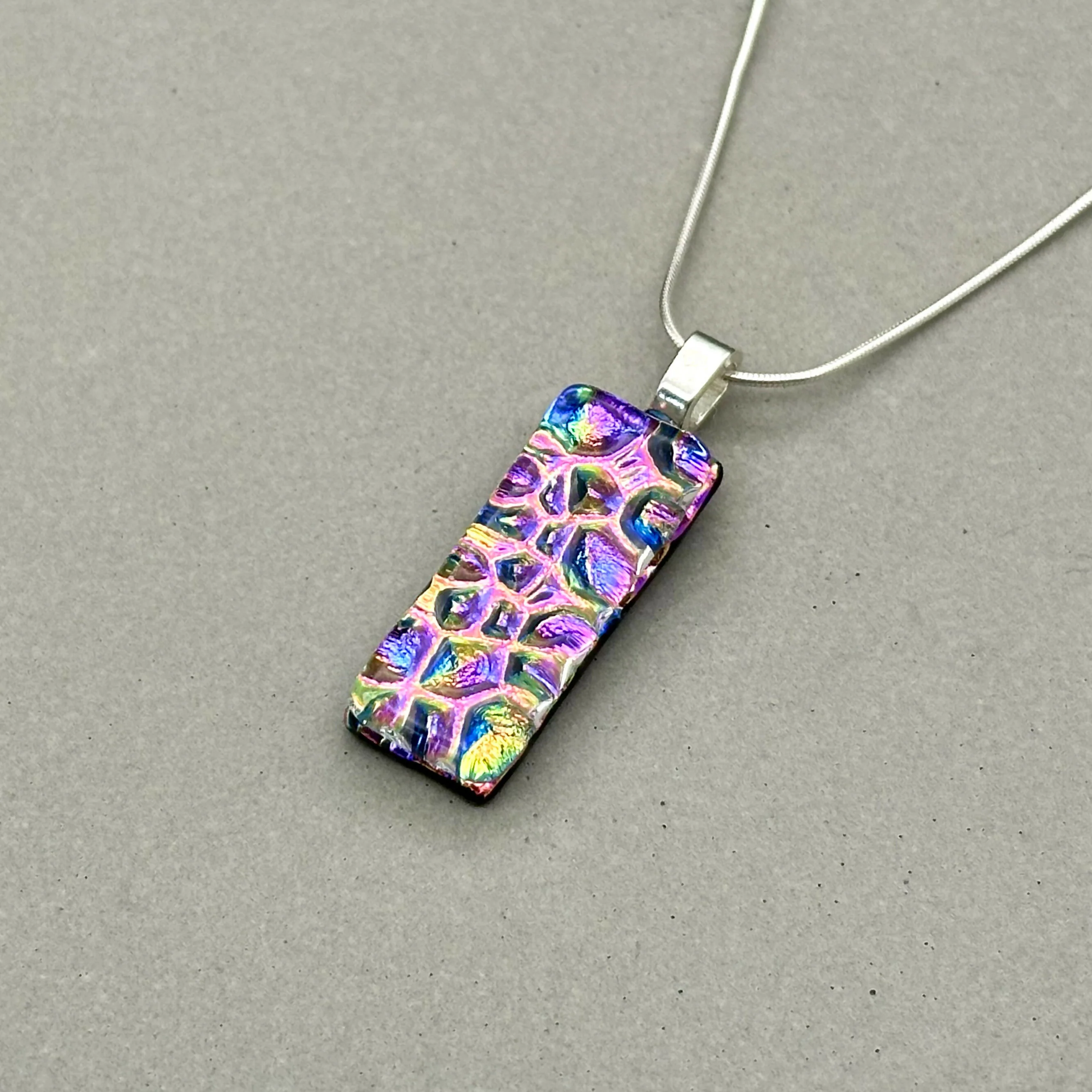 Pink Rainbow Raindrop Dichroic Glass Necklace and Earrings Set - Sterling Silver, Handmade by Jade Tapson Glass - Image 5