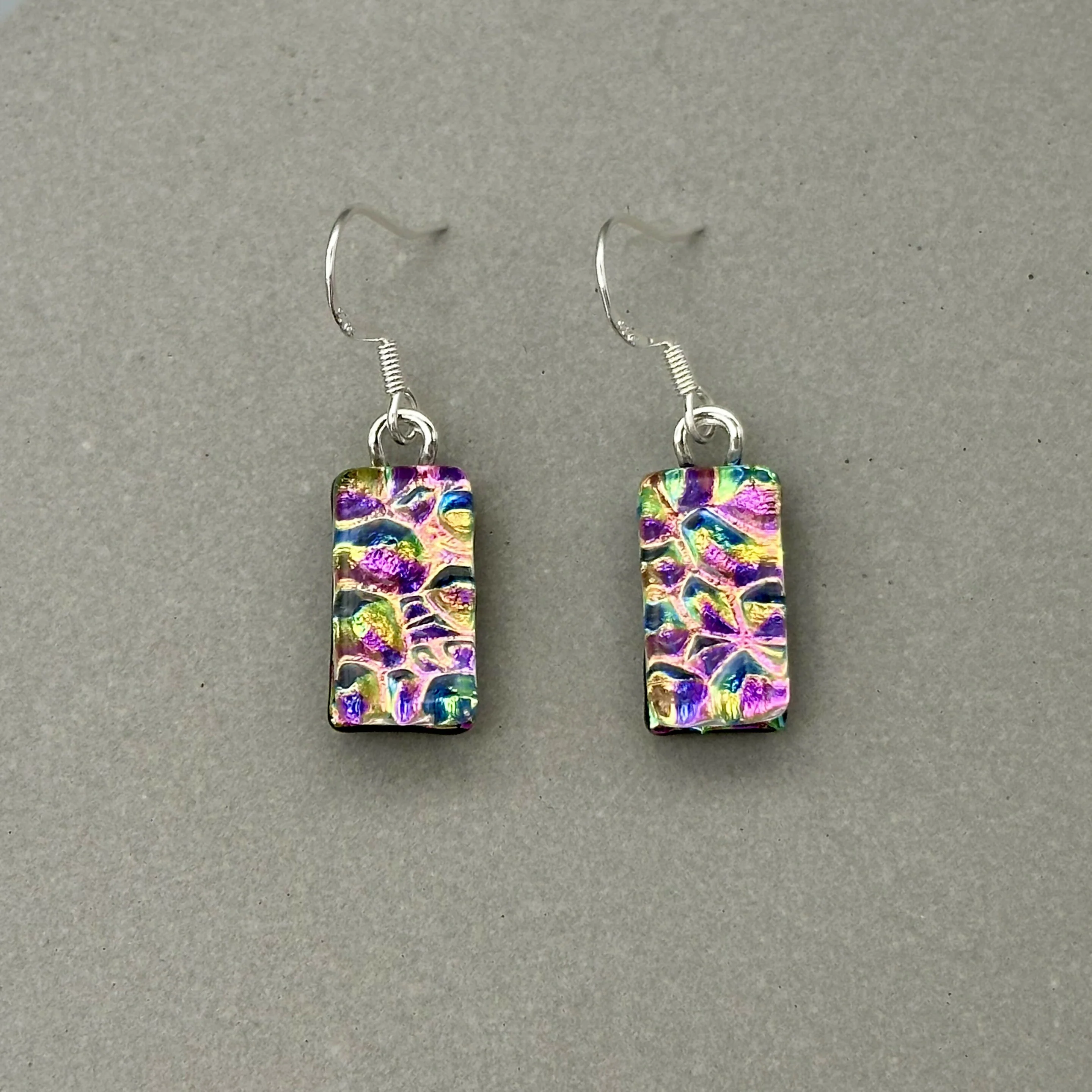 Pink Rainbow Raindrop Dichroic Glass Necklace and Earrings Set - Sterling Silver, Handmade by Jade Tapson Glass - Image 6
