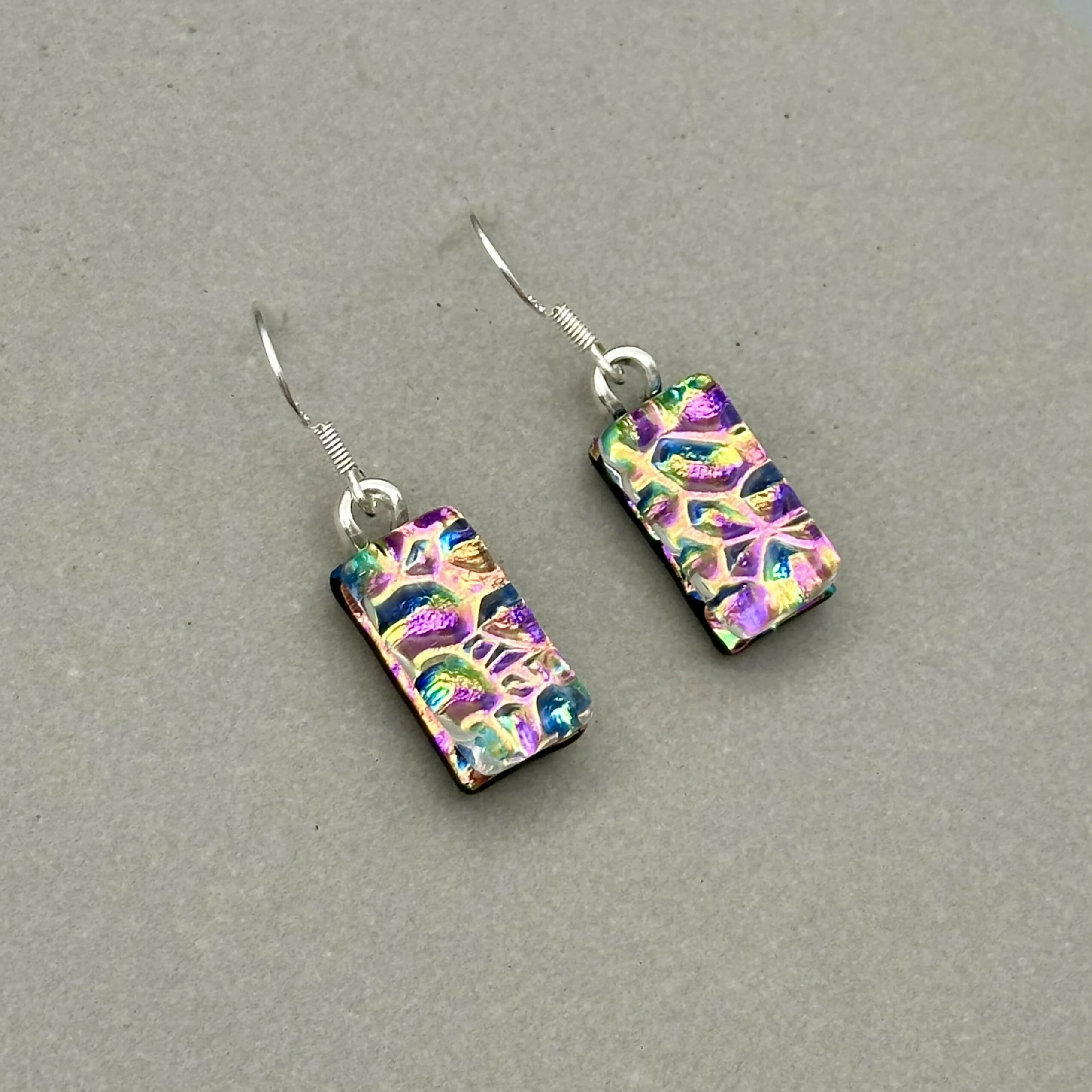 Pink Rainbow Raindrop Dichroic Glass Necklace and Earrings Set - Sterling Silver, Handmade by Jade Tapson Glass - Image 7