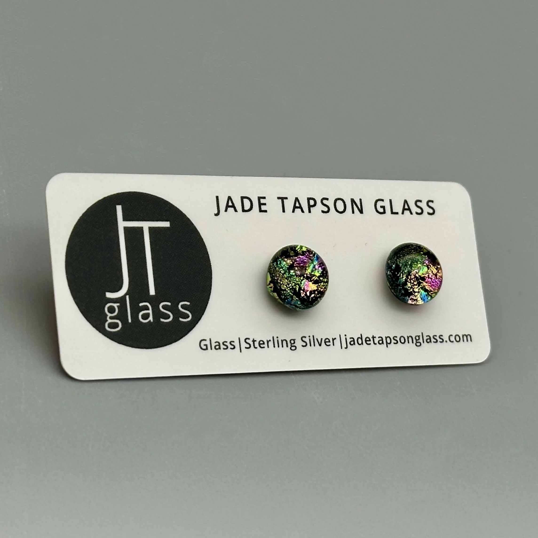 Pink Raindrop Dichroic Fused Glass Sterling Silver Stud Earrings - Handmade by Jade Tapson Glass. - Image 3