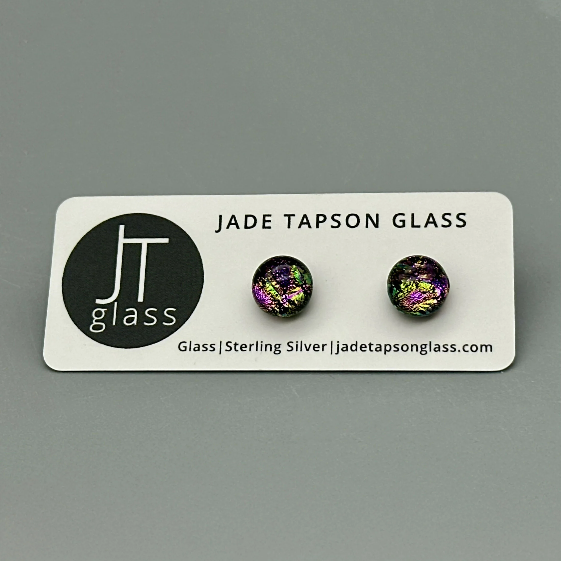 Pink Raindrop Dichroic Fused Glass Sterling Silver Stud Earrings - Handmade by Jade Tapson Glass. - Image 4