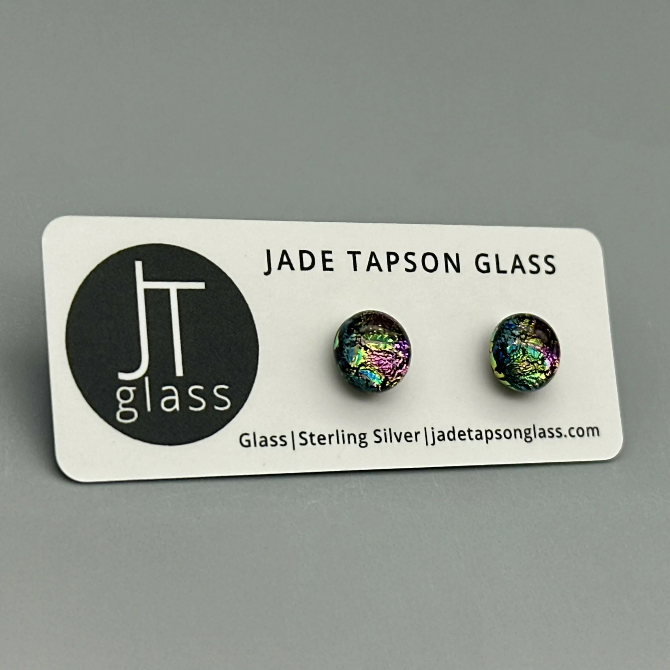 Pink Raindrop Dichroic Fused Glass Sterling Silver Stud Earrings - Handmade by Jade Tapson Glass. - Image 6