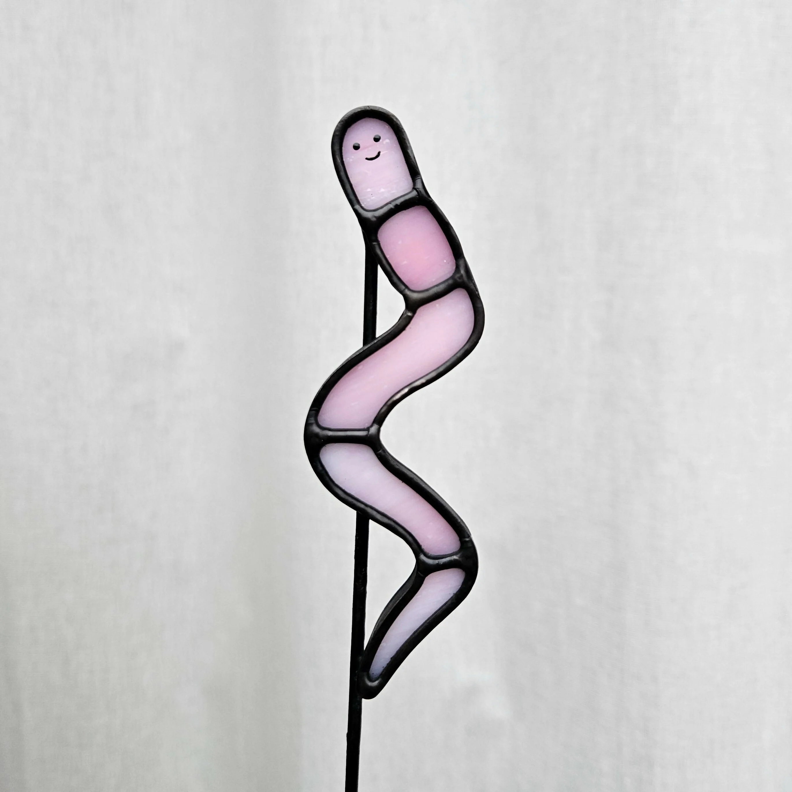 Pink Worm Stained Glass Plantstake - Image 2