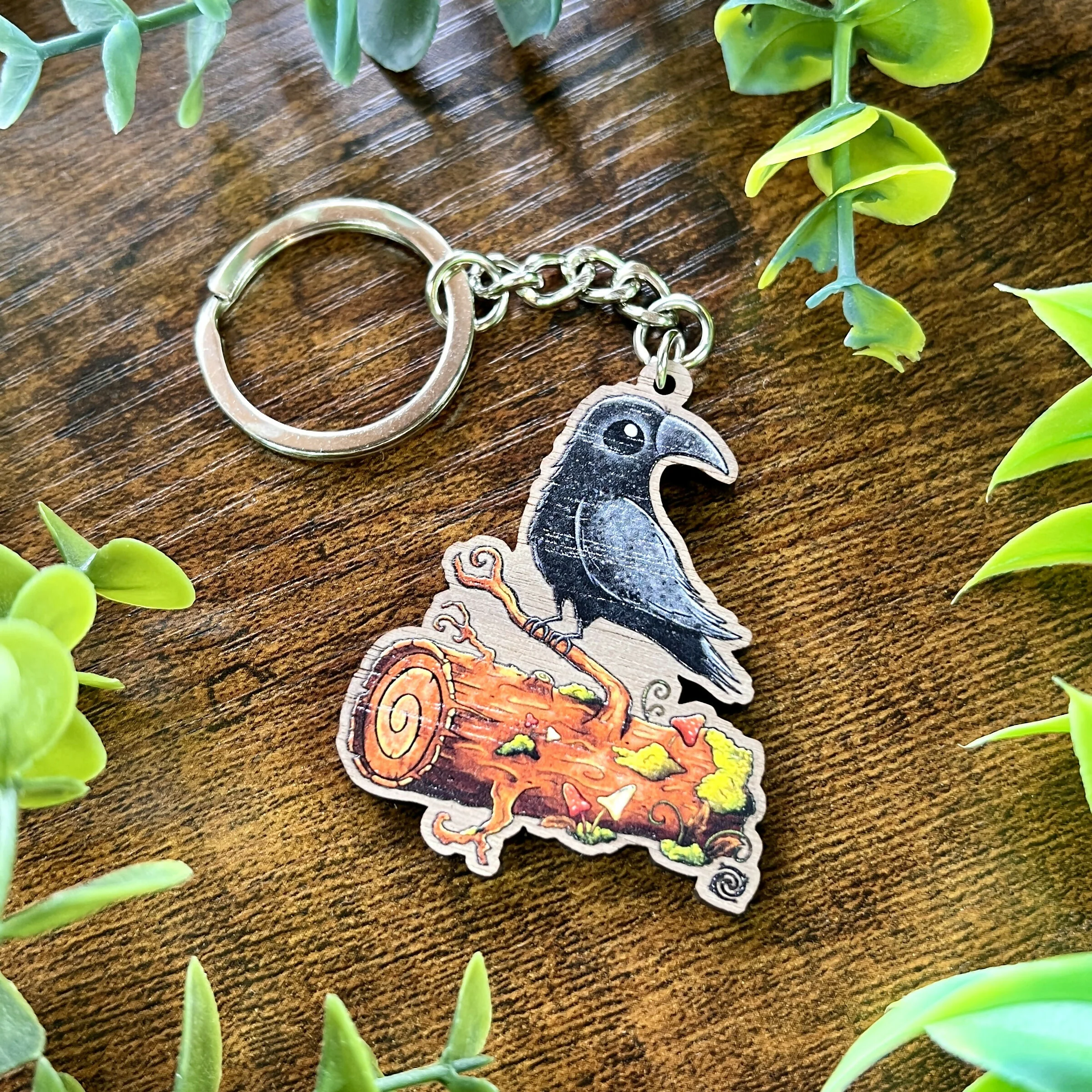 Poe the Crow Wooden Keyring