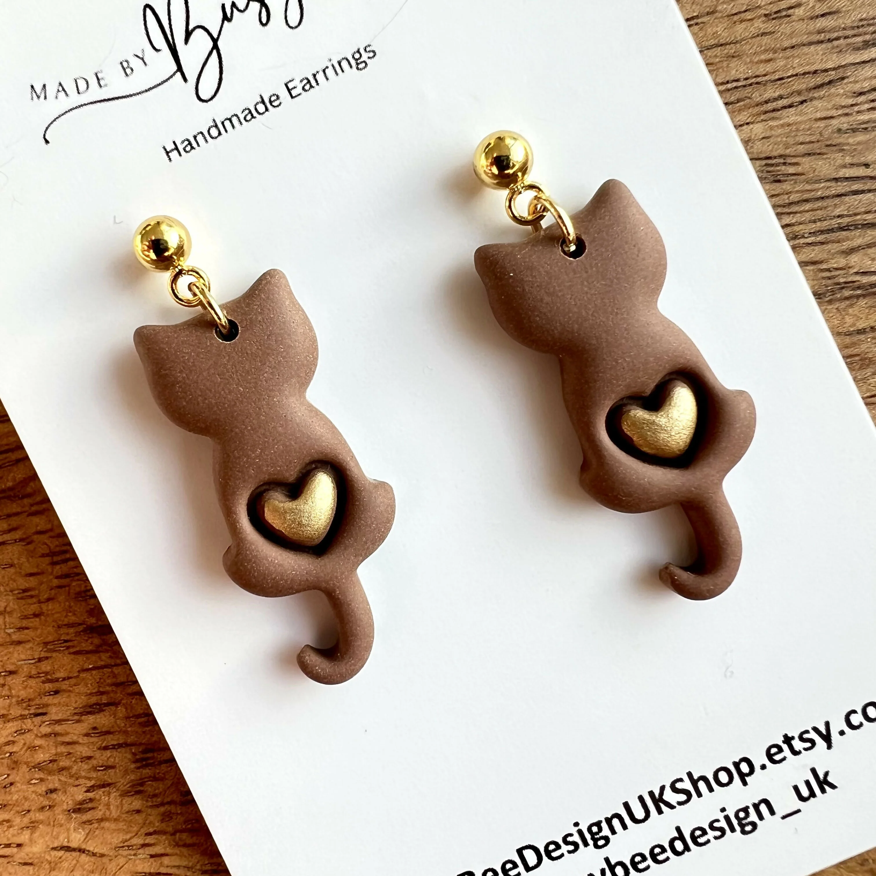 Polymer Clay Floral Cats Earrings / Handmade Cute Animal Dangles - Image 5