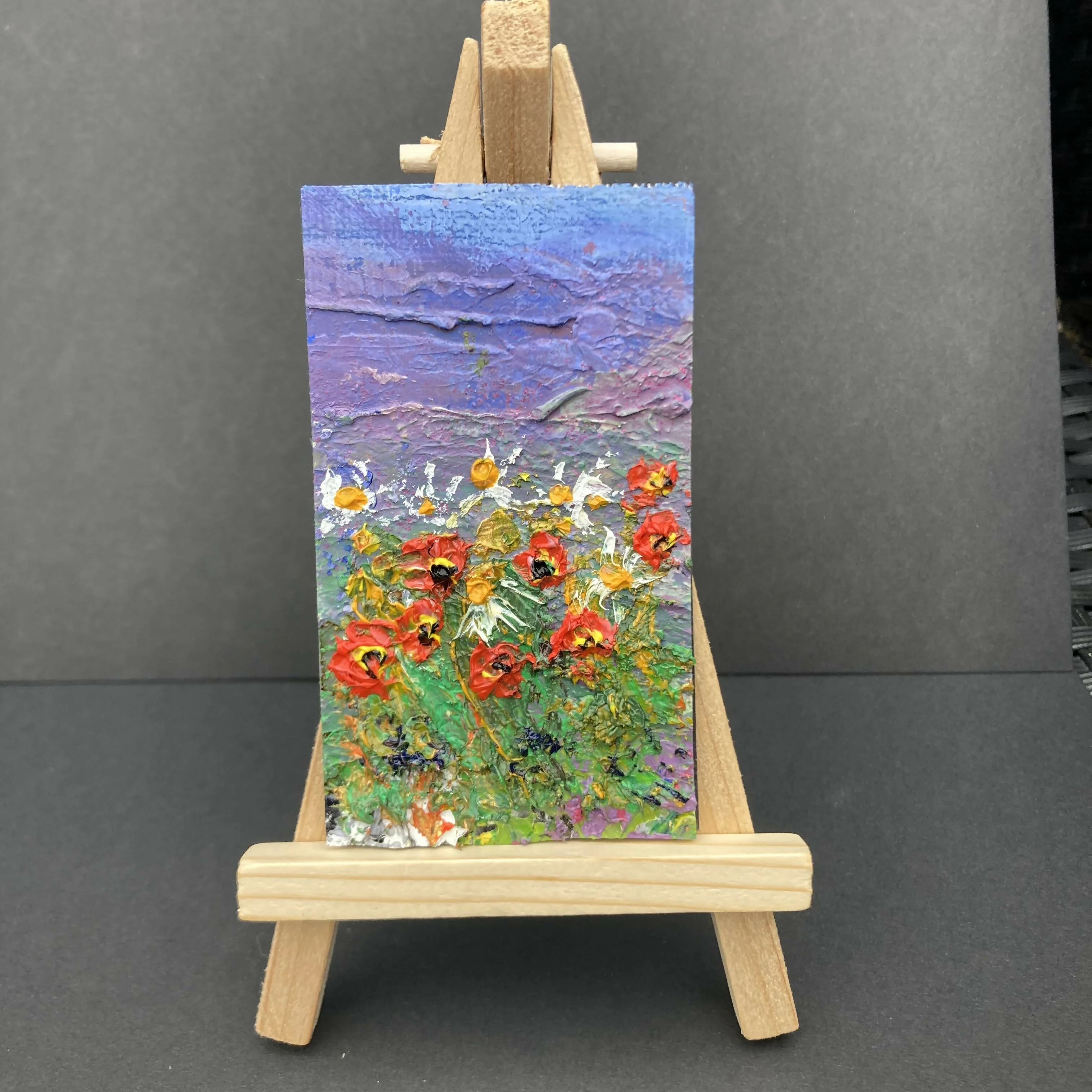 Poppies and Daisies Mini Oil Painting Fridge Magnet - Image 2