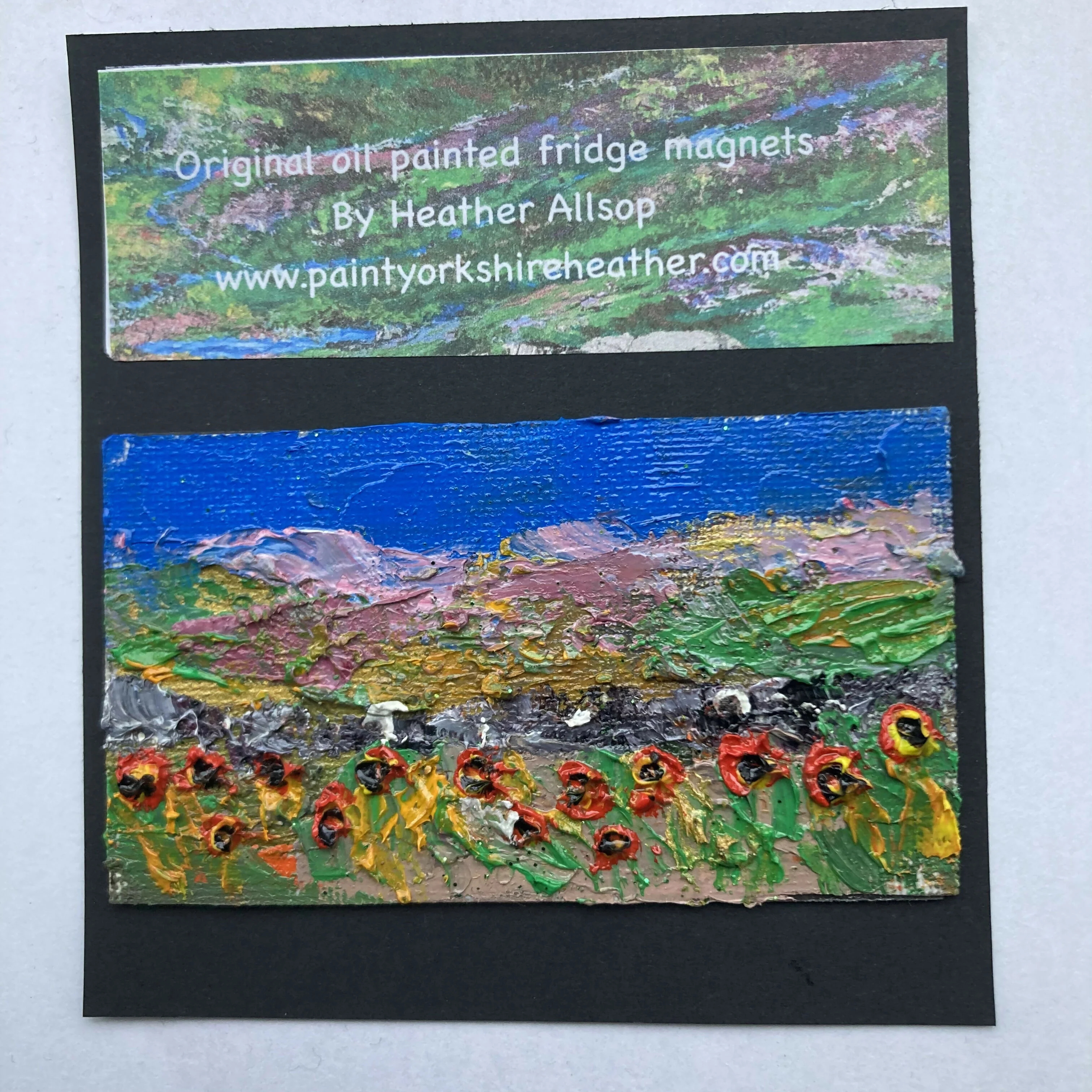 Poppies By A Wall Mini Oil Painting Fridge Magnet - Image 2