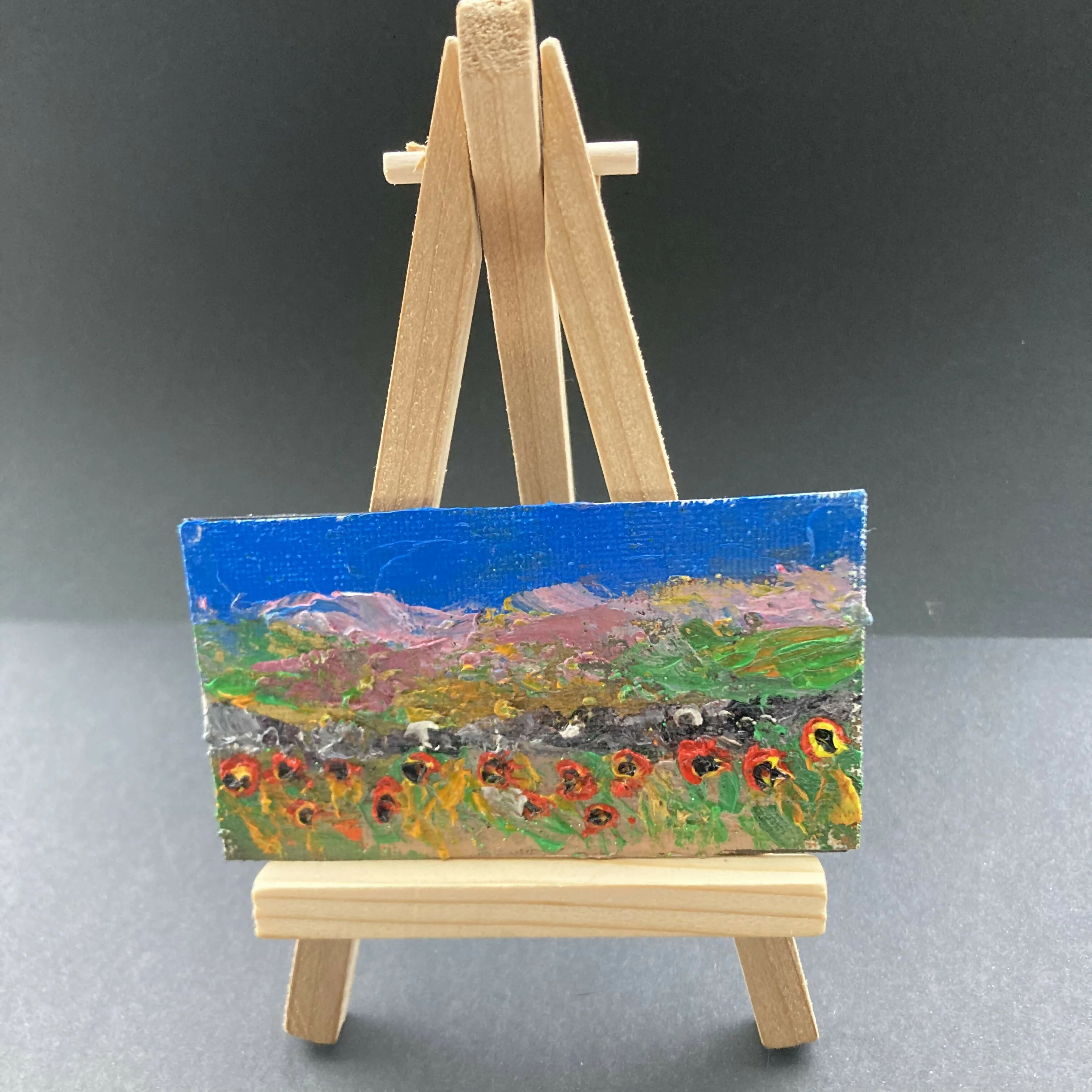 Poppies By A Wall Mini Oil Painting Fridge Magnet - Image 3