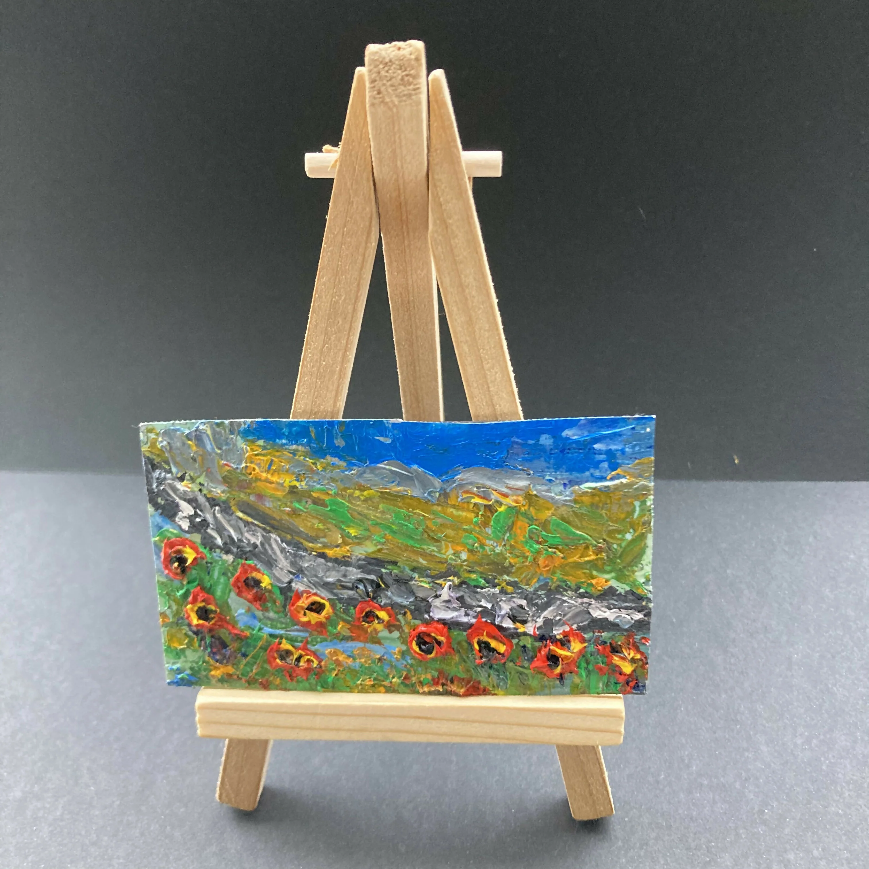 Poppies By Stone Wall Mini Oil Painting Fridge Magnet
