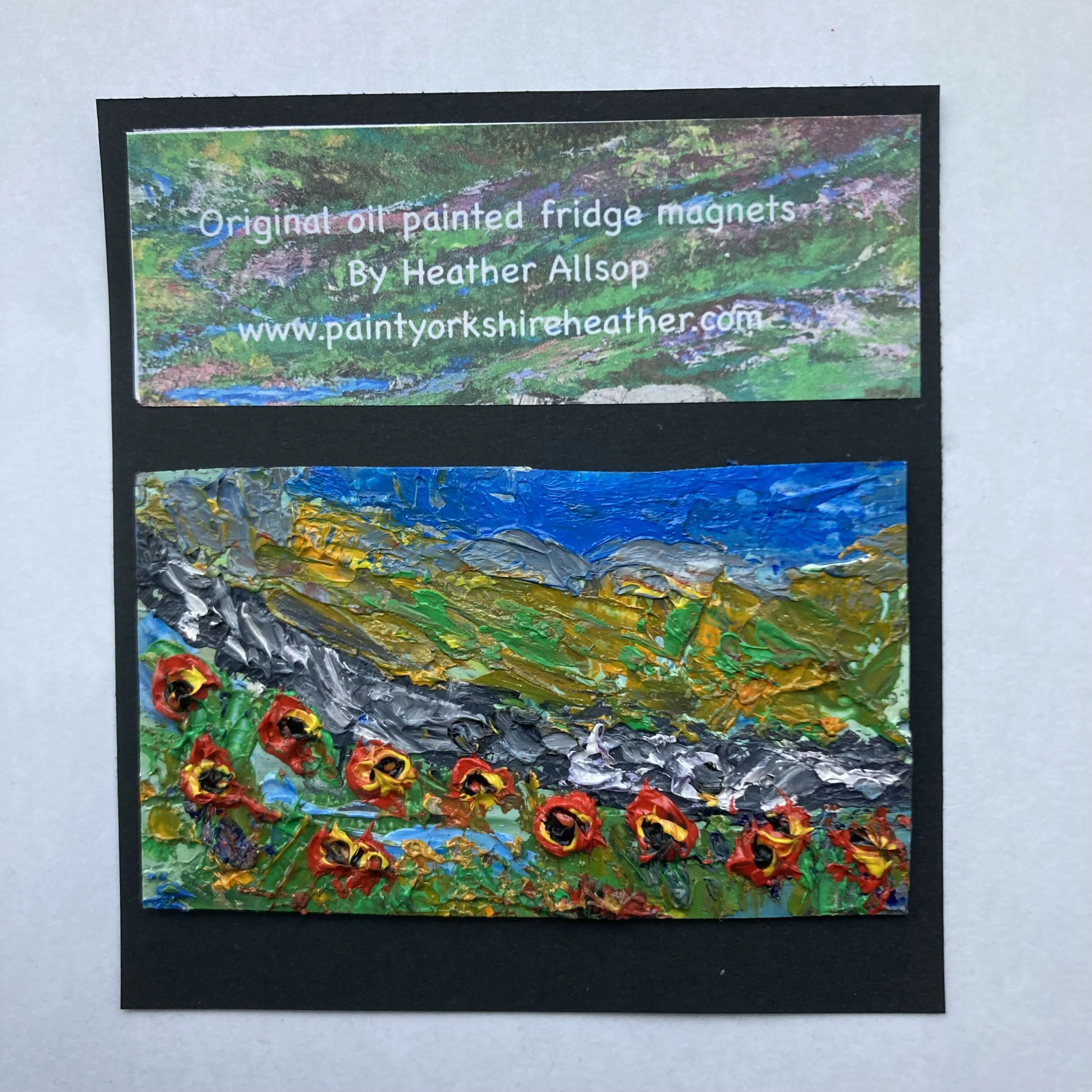 Poppies By Stone Wall Mini Oil Painting Fridge Magnet - Image 2