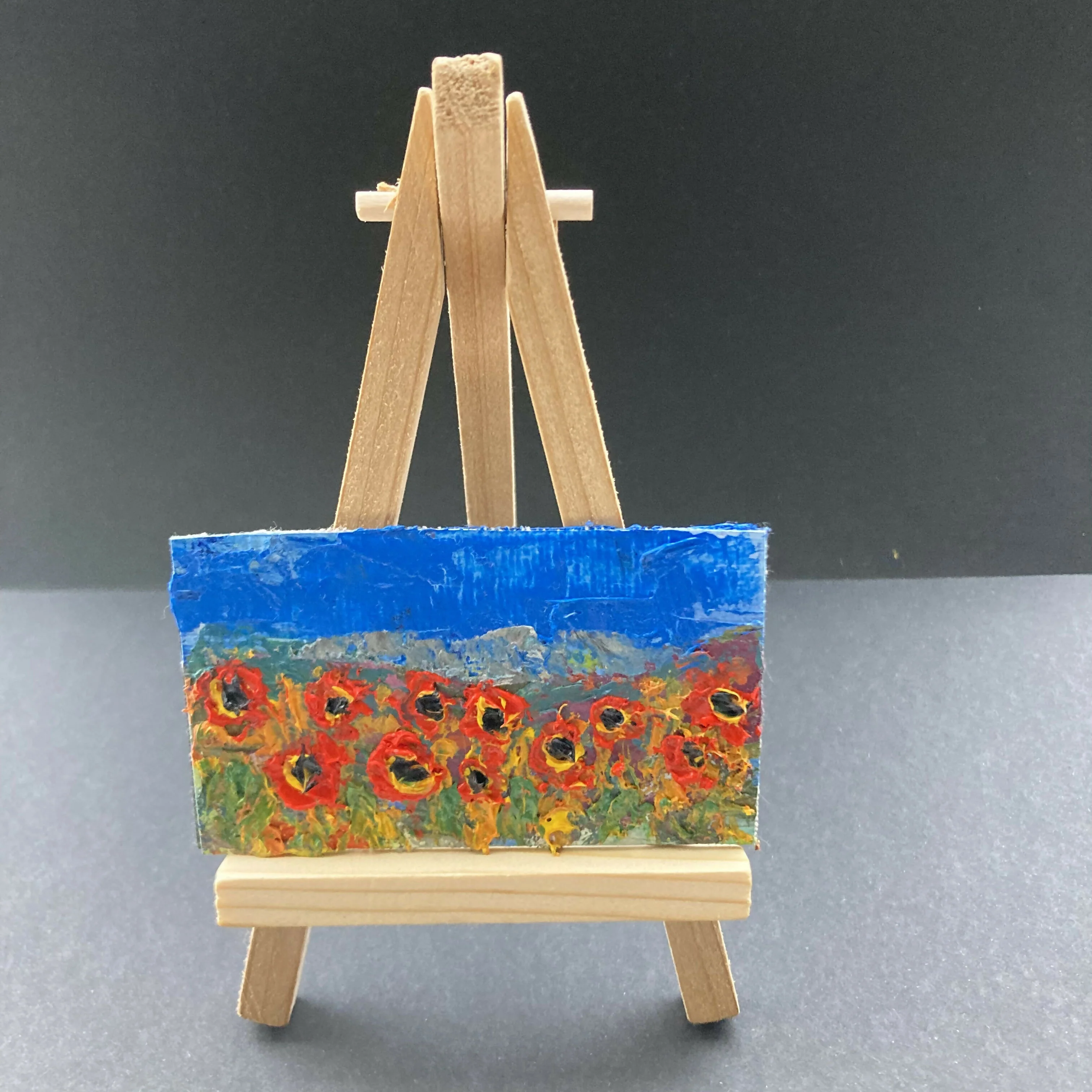 Poppies Mini Oil Painting On Canvas Fridge Magnet - Image 2