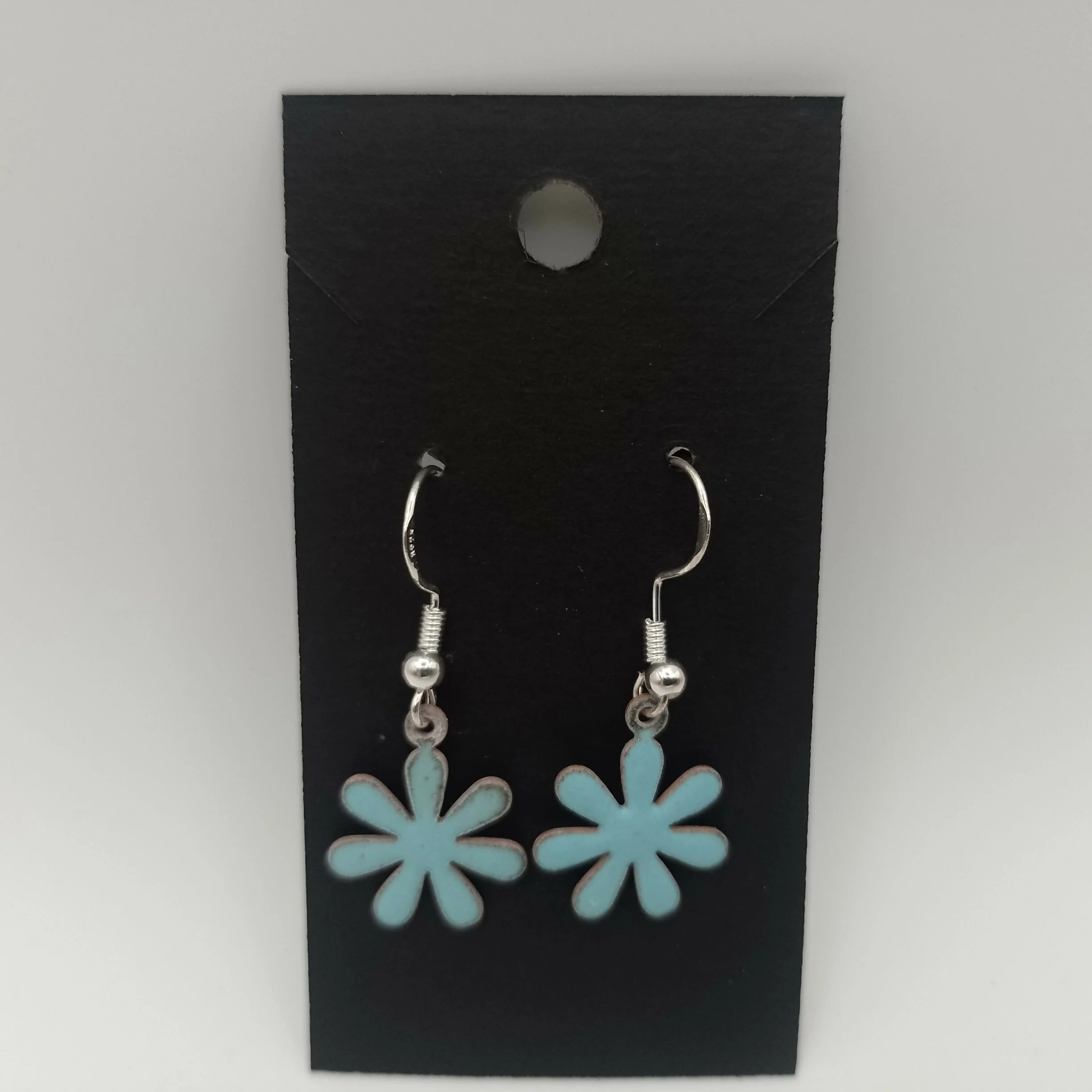 Powder Blue Enamel Flower Earrings