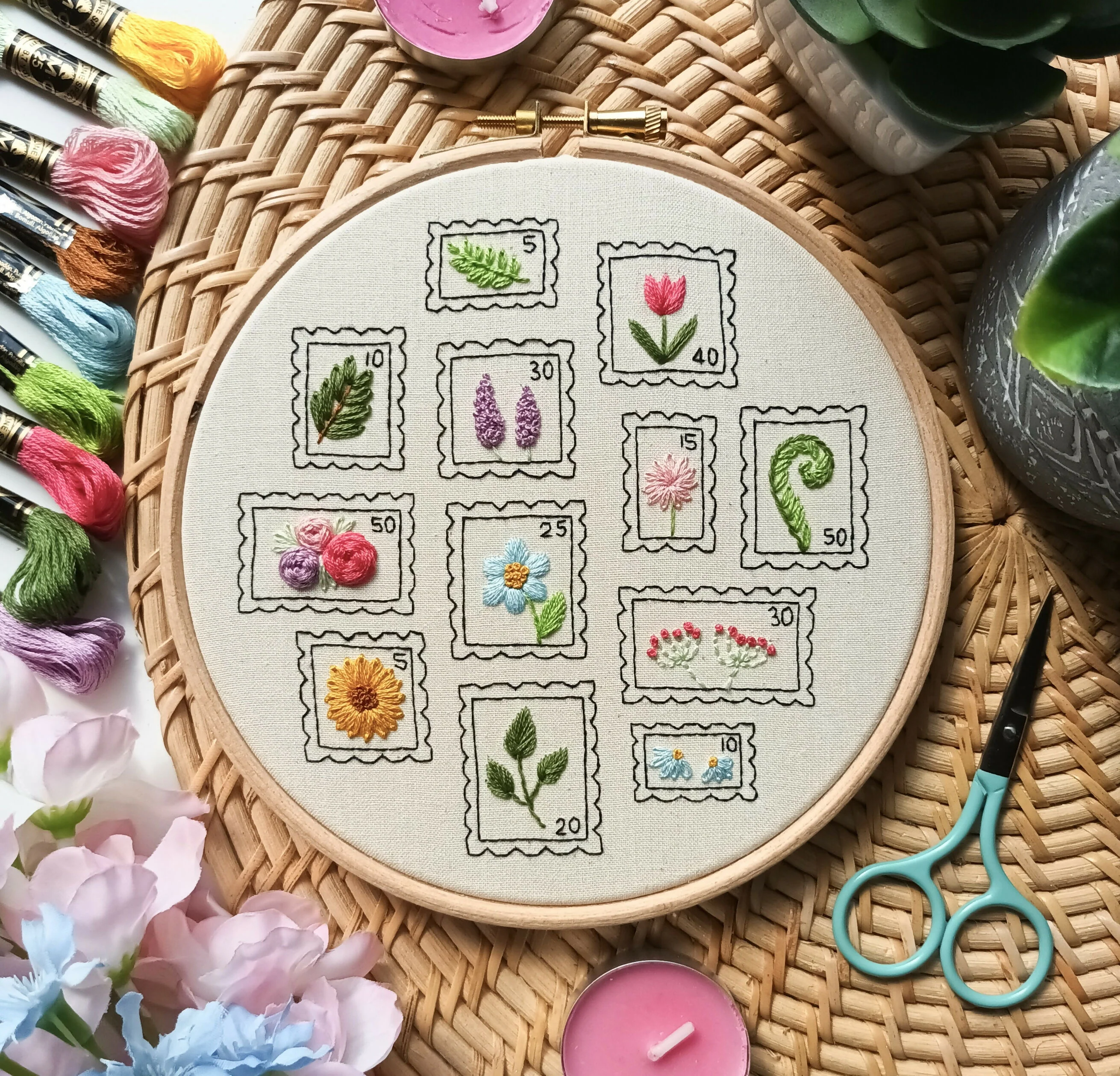 Preprinted Embroidery Pattern For Beginners - Botanical Stamps - Image 3