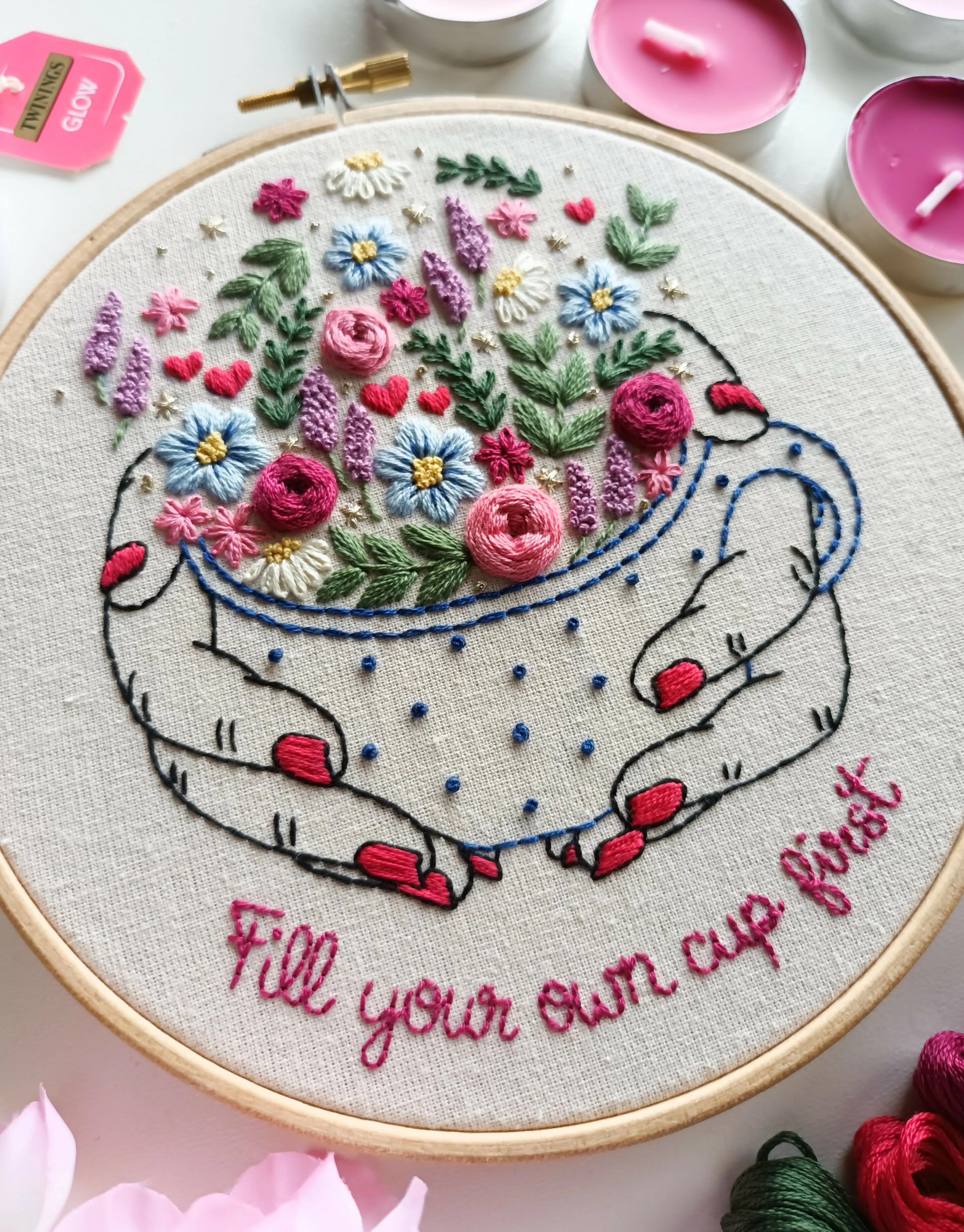 Preprinted Embroidery Pattern For Beginners - Fill Your Cup - Image 4