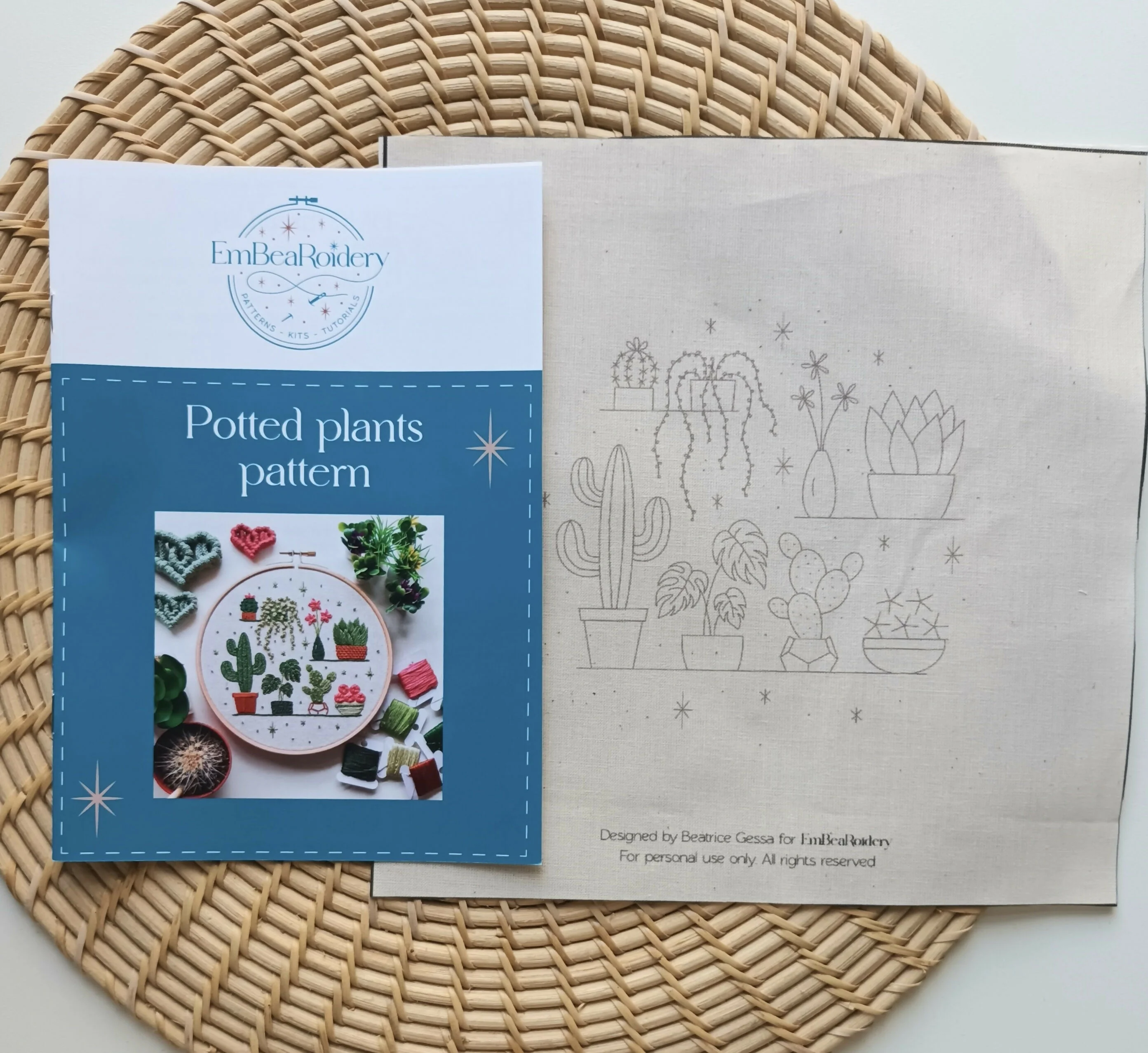 Preprinted Embroidery Pattern For Beginners - Potted Plants - Image 2