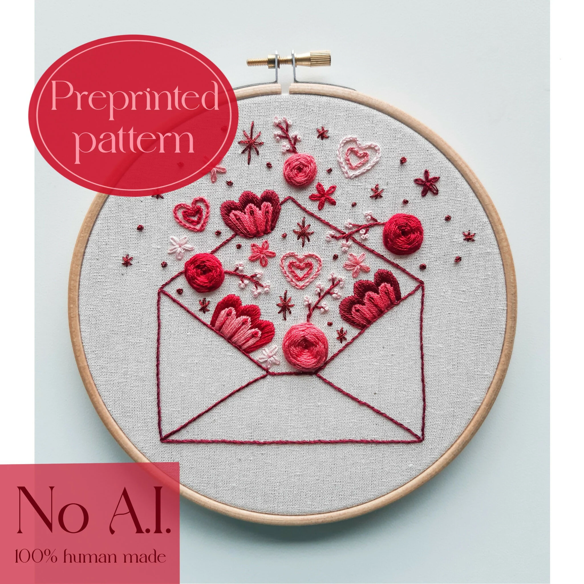 Preprinted embroidery pattern for beginners - Sending love