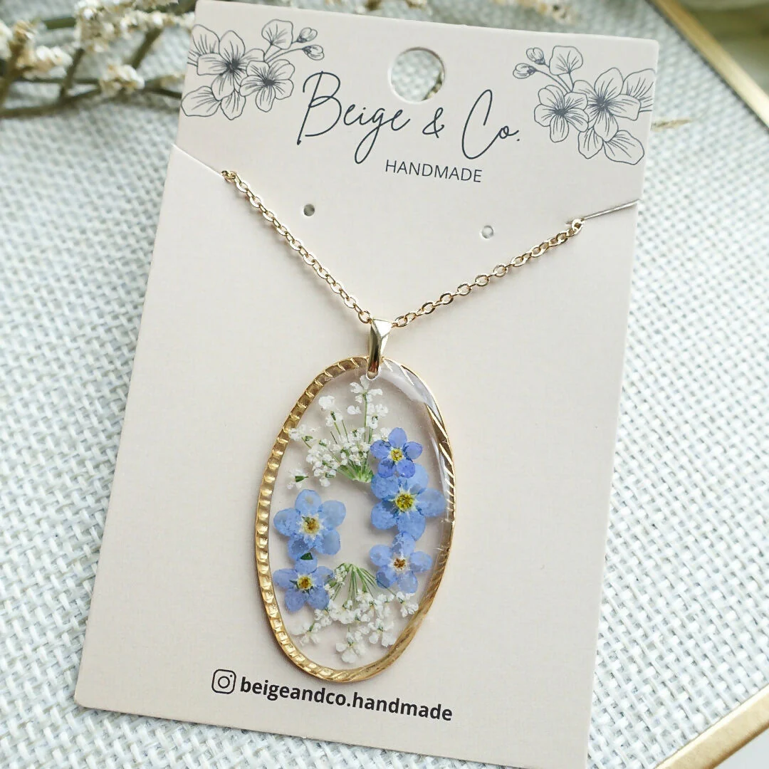 Pressed Flowers Necklace - Forget Me Not