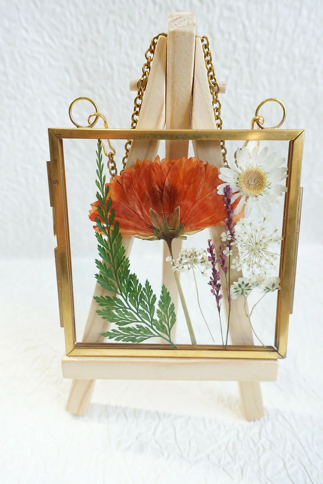 Real Flower Pressed Orange Floral Arrangement in a Gold Frame - Image 2