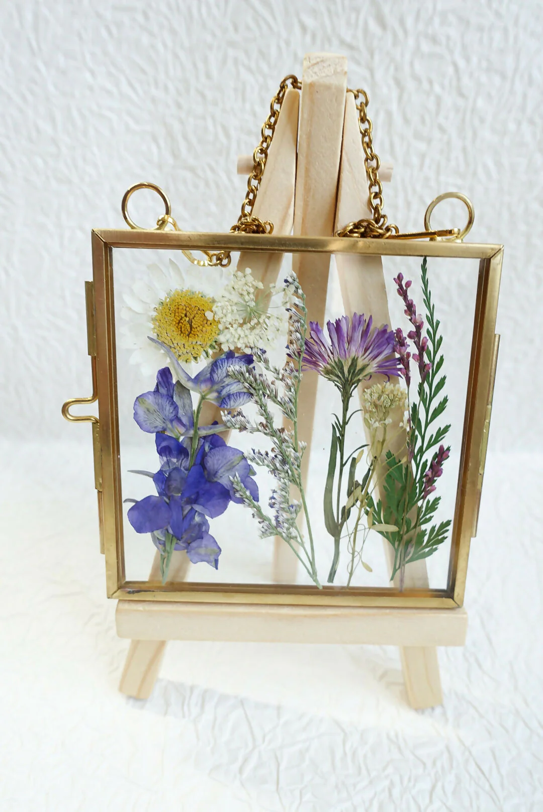 Real Flower Pressed Purple Floral Arrangement in a Gold Frame - Image 2