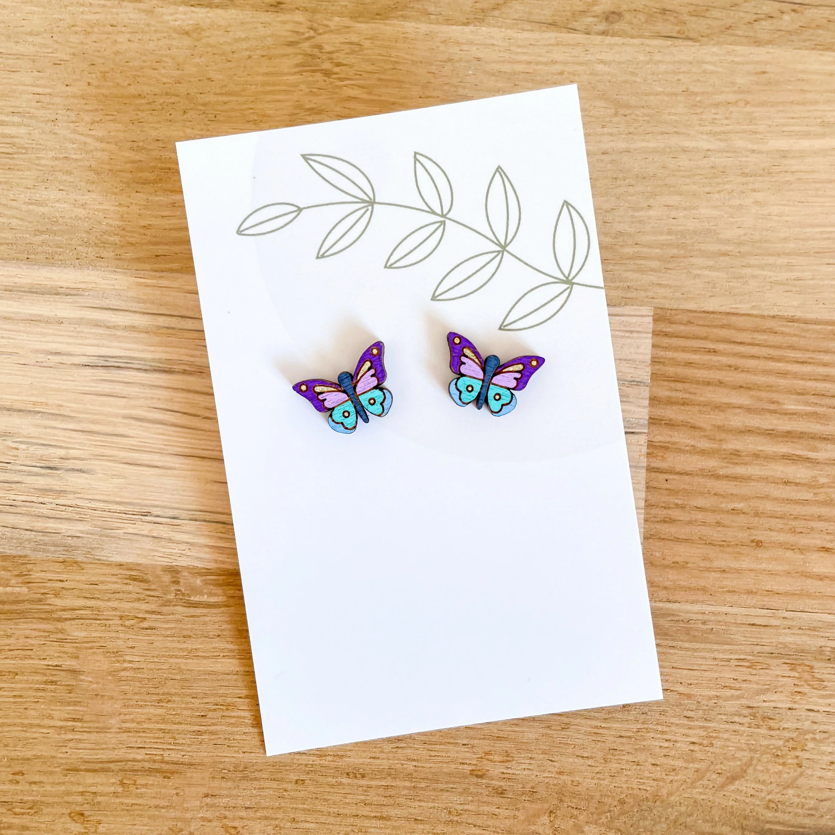 Purple Butterfly Stud Earrings - Image 2