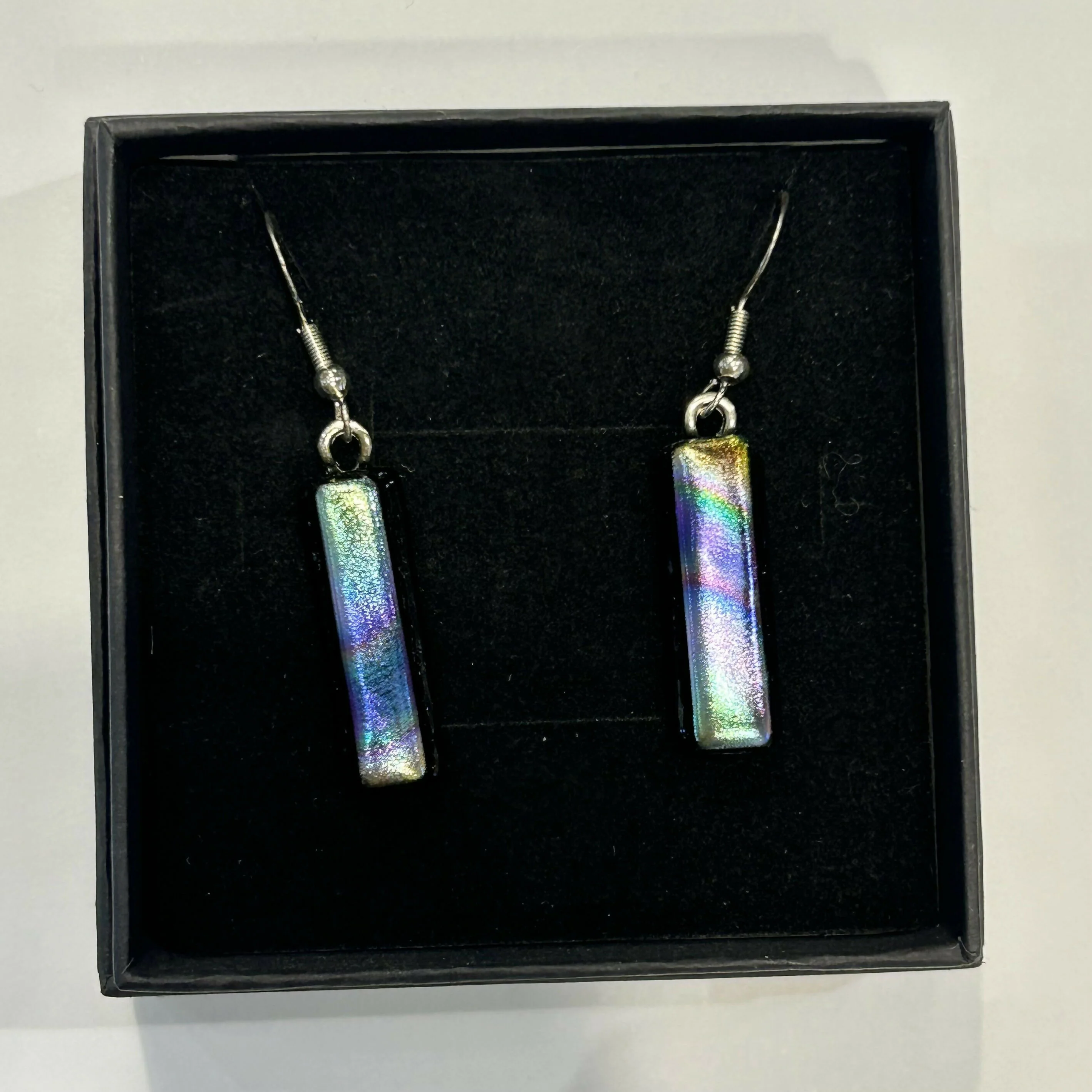Purple Multi Coloured Dichroic Glass Earrings