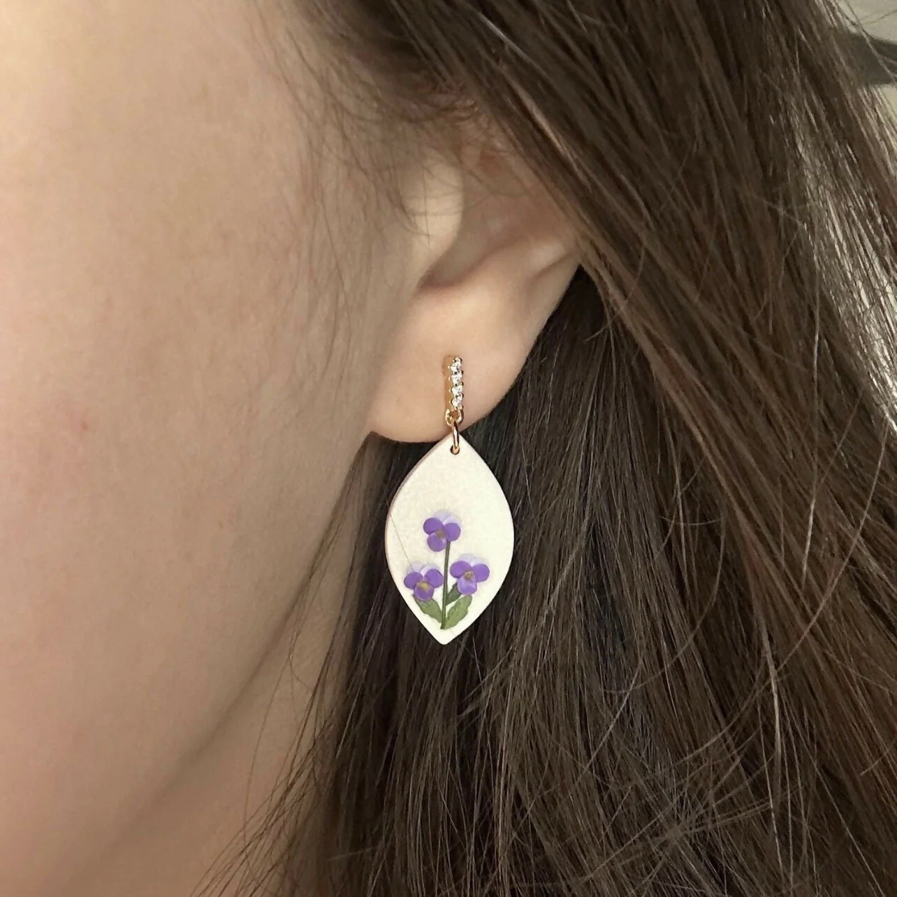Purple Violet Flower - Polymer ClayEarrings - Image 2