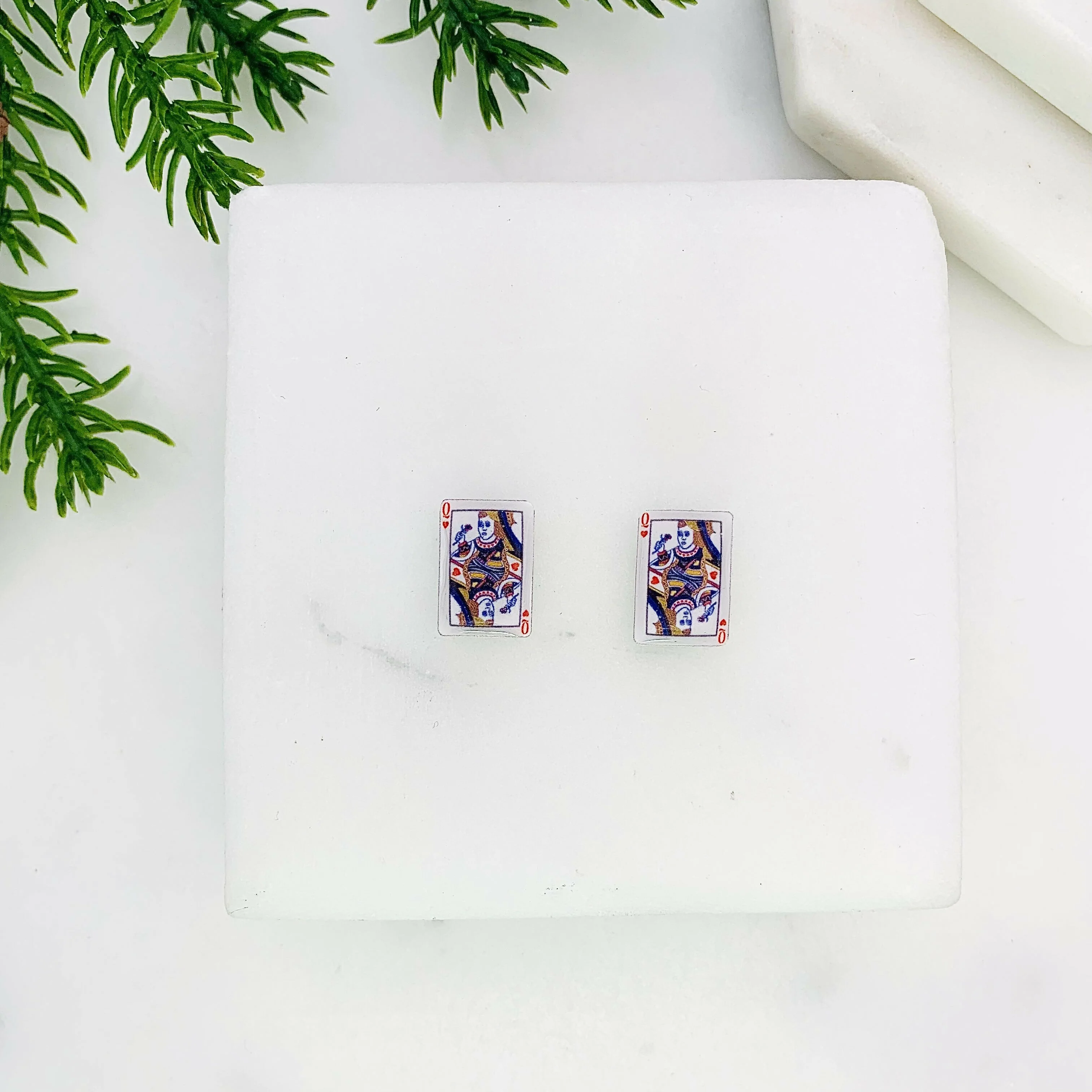 Queen Of Hearts Playing Card Stud Earrings - Image 2