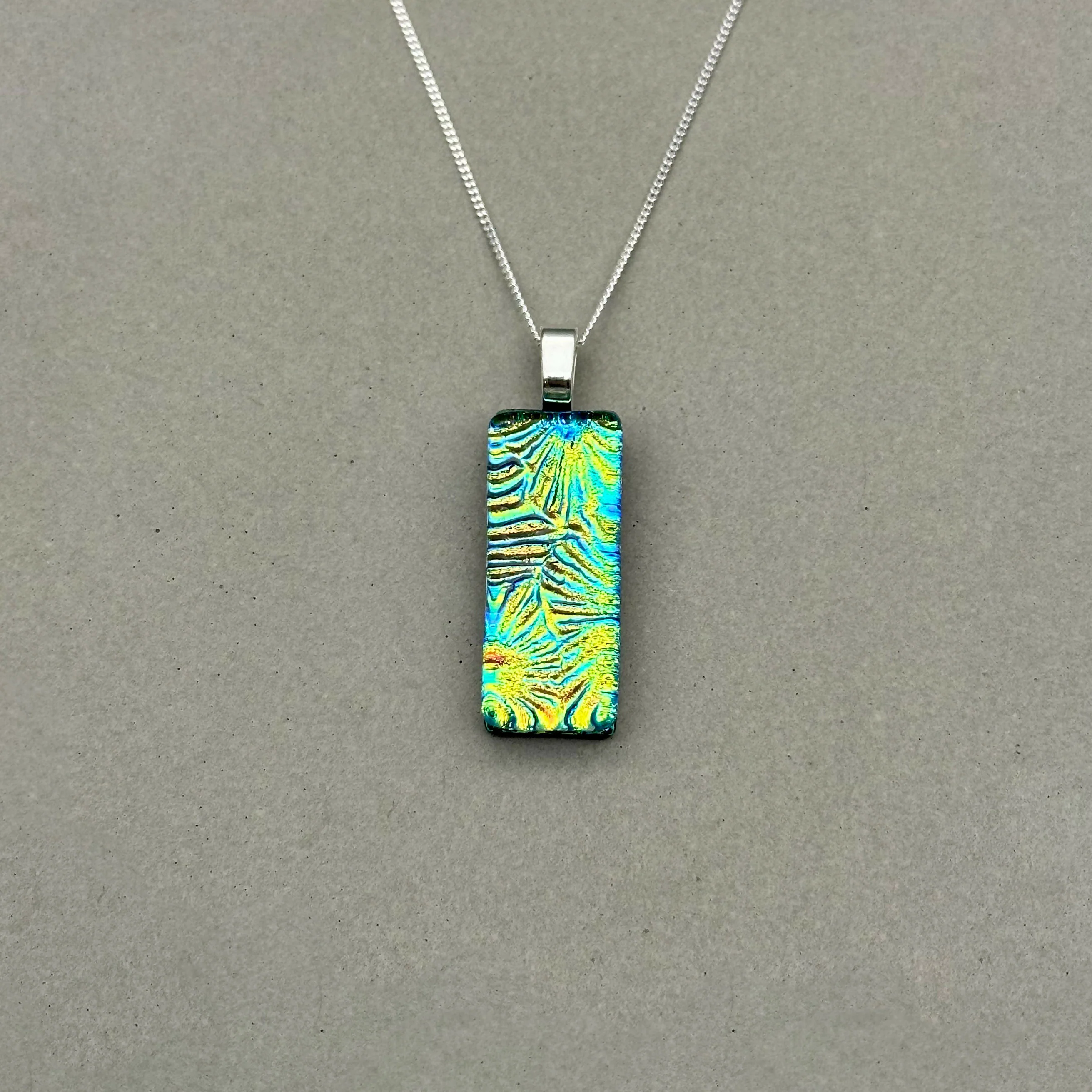 Rainbow Flower Dichroic Glass Necklace and Earrings Set - Sterling Silver, Handmade by Jade Tapson Glass. - Image 4
