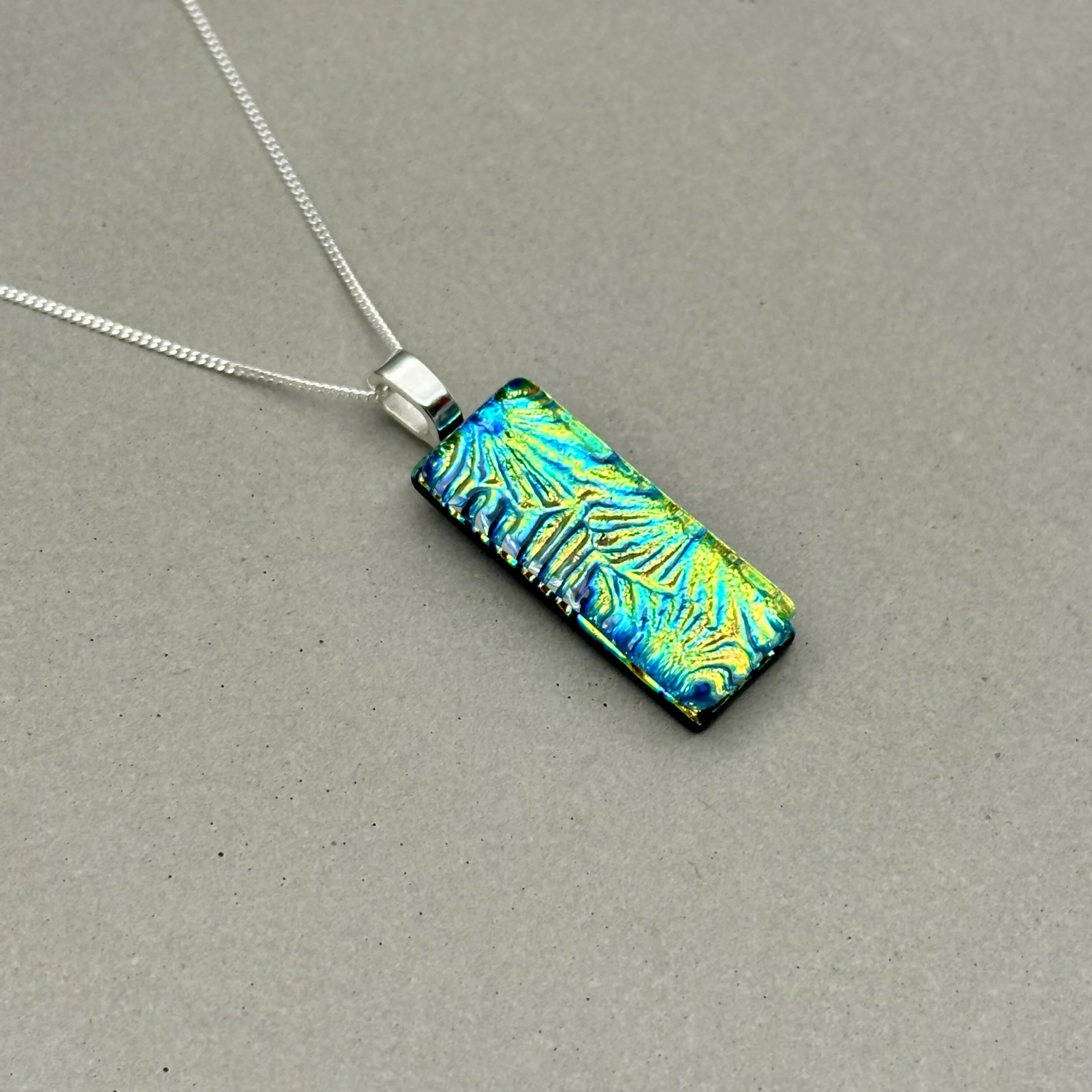 Rainbow Flower Dichroic Glass Necklace and Earrings Set - Sterling Silver, Handmade by Jade Tapson Glass. - Image 5