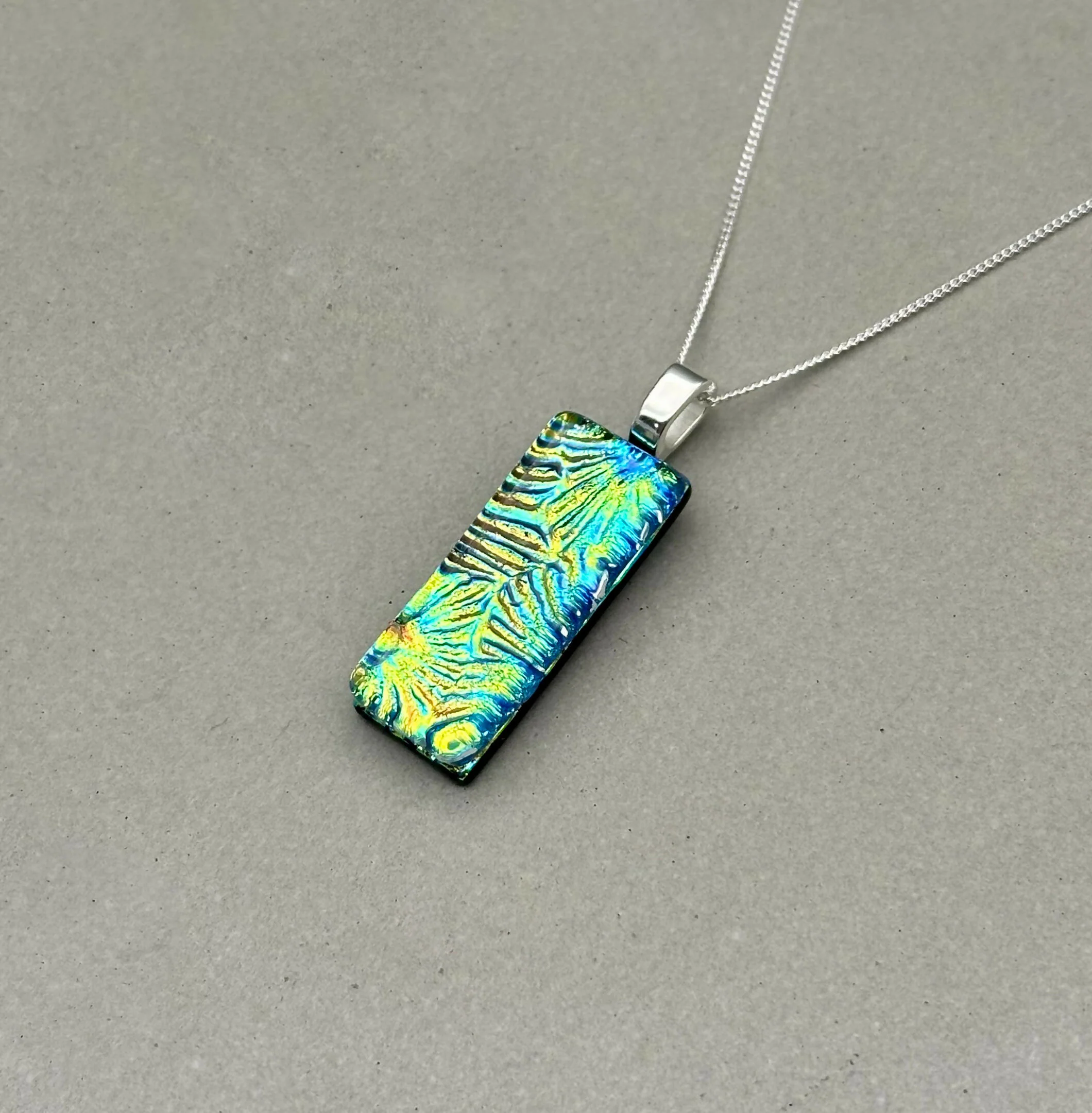 Rainbow Flower Dichroic Glass Necklace and Earrings Set - Sterling Silver, Handmade by Jade Tapson Glass. - Image 6