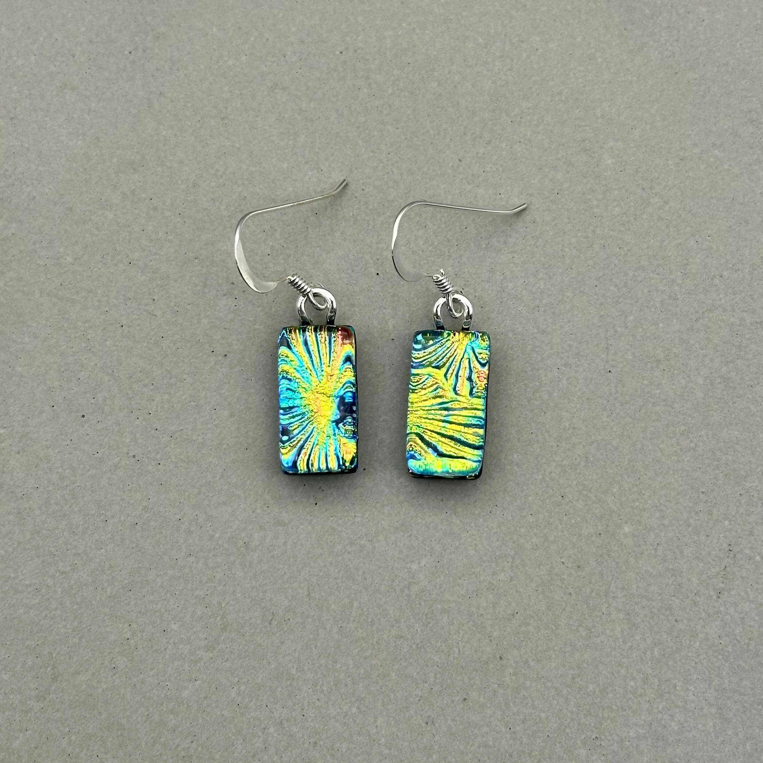 Rainbow Flower Dichroic Glass Necklace and Earrings Set - Sterling Silver, Handmade by Jade Tapson Glass. - Image 7