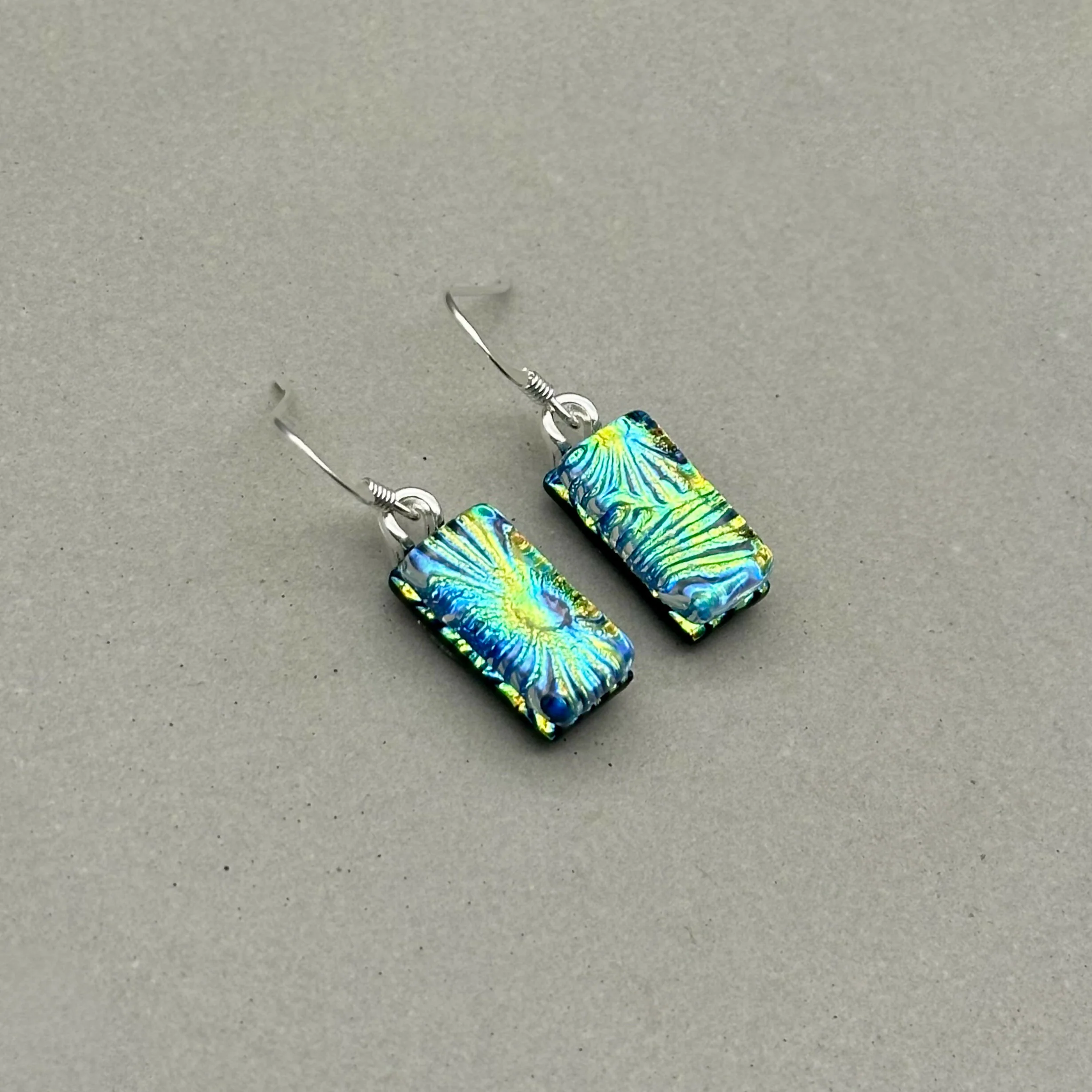 Rainbow Flower Dichroic Glass Necklace and Earrings Set - Sterling Silver, Handmade by Jade Tapson Glass. - Image 8