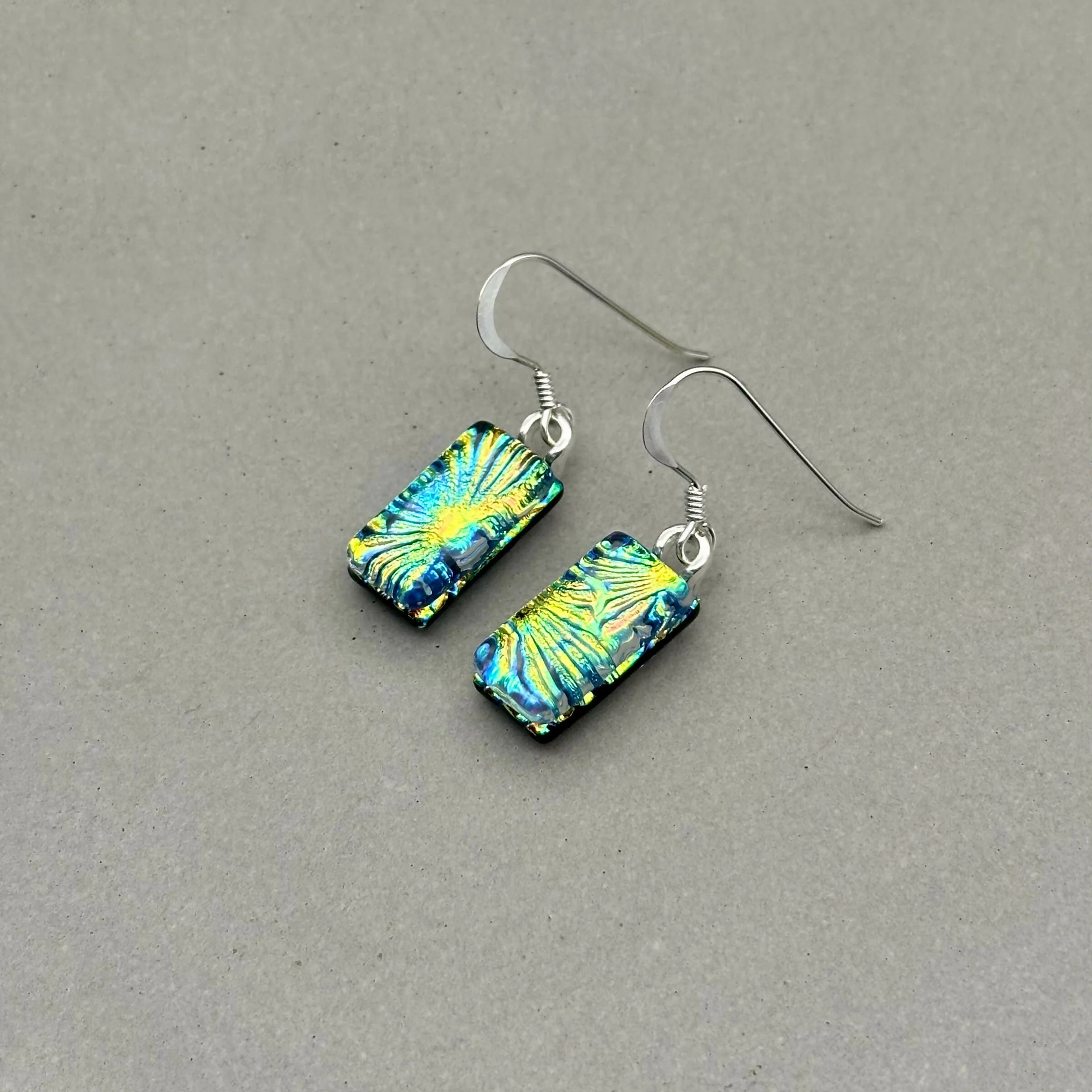 Rainbow Flower Dichroic Glass Necklace and Earrings Set - Sterling Silver, Handmade by Jade Tapson Glass. - Image 9