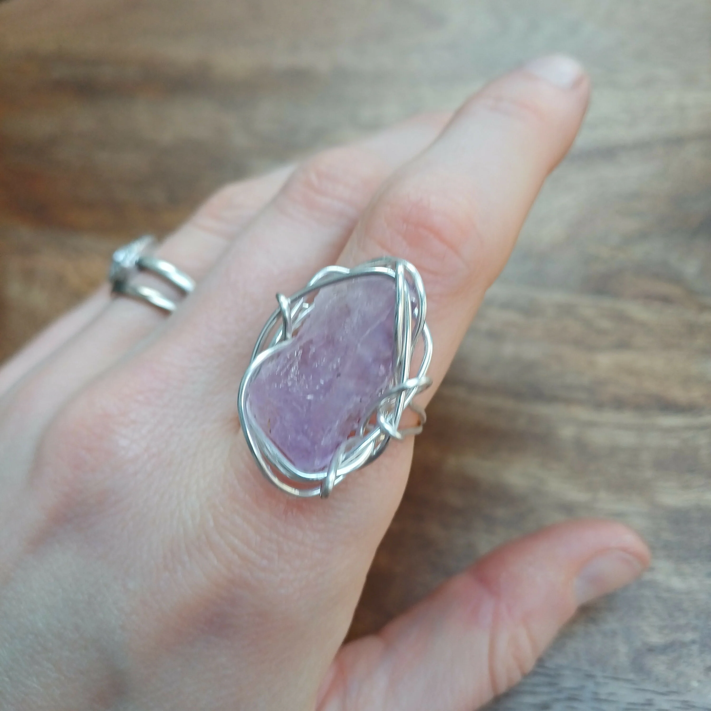 Raw Amethyst Wire Wrapped Adjustable Ring
