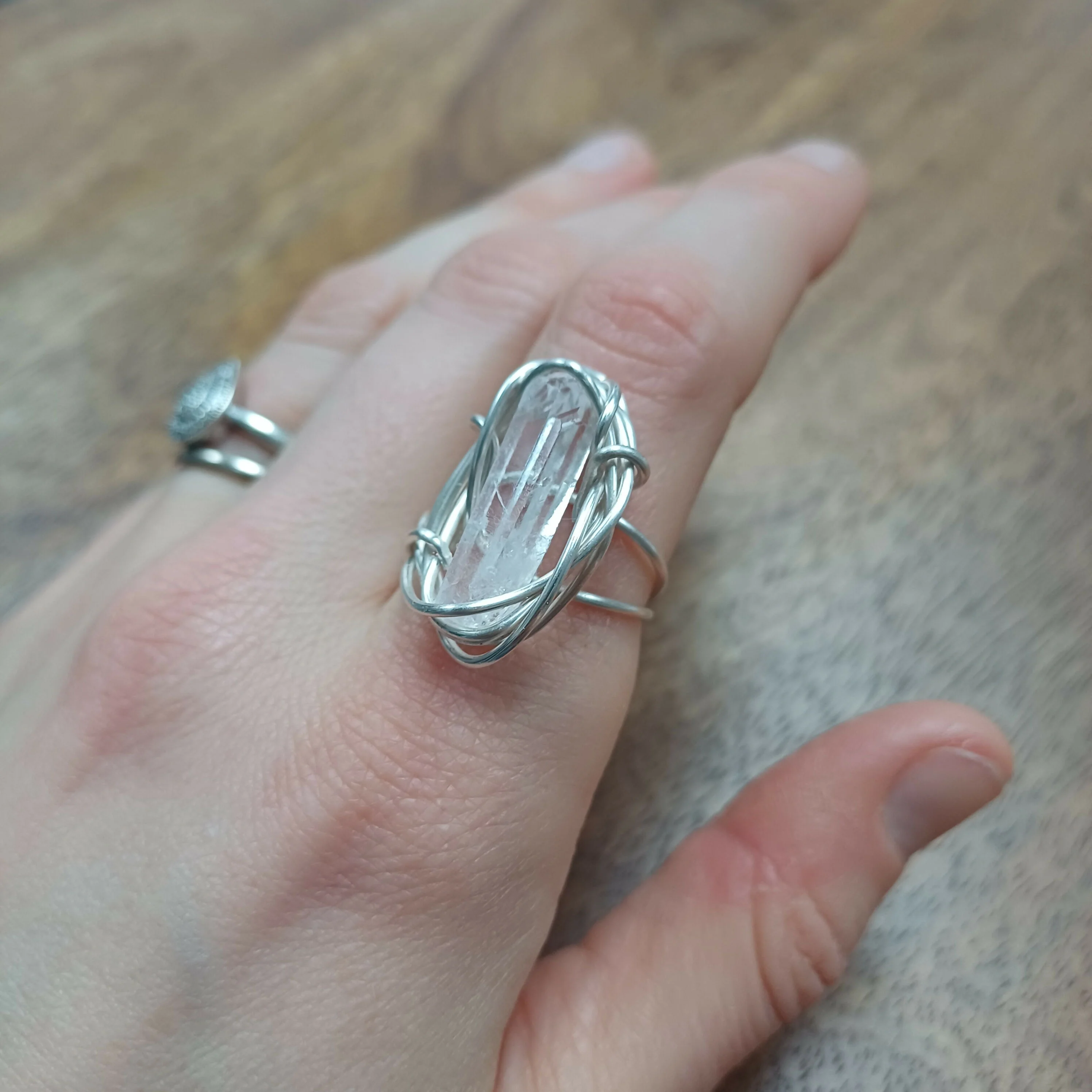 Raw Quartz Wire Wrapped Adjustable Ring