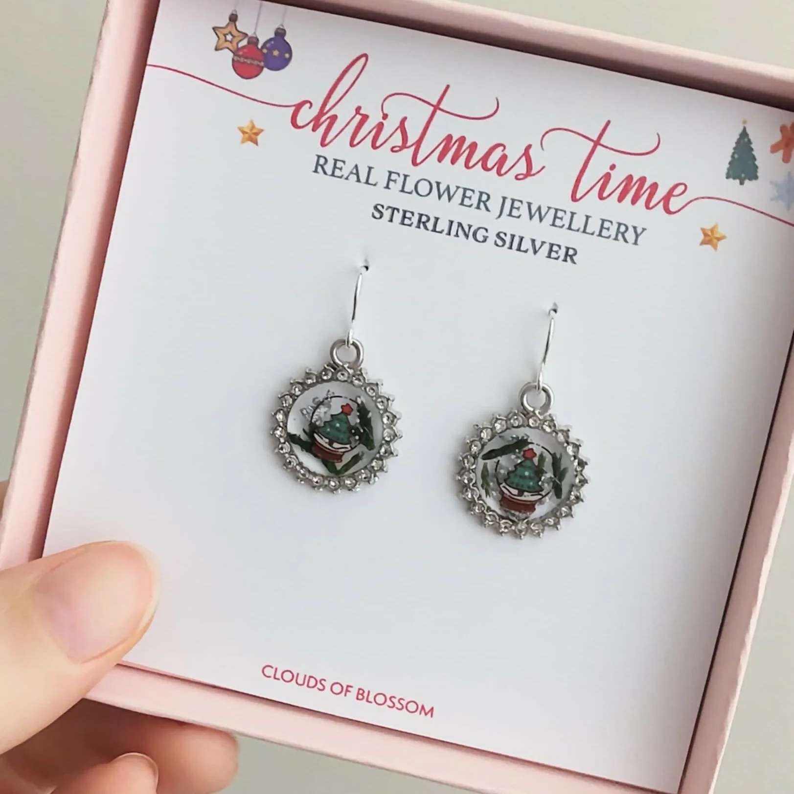 Real Christmas Tree Leaves Earrings Sterling Silver