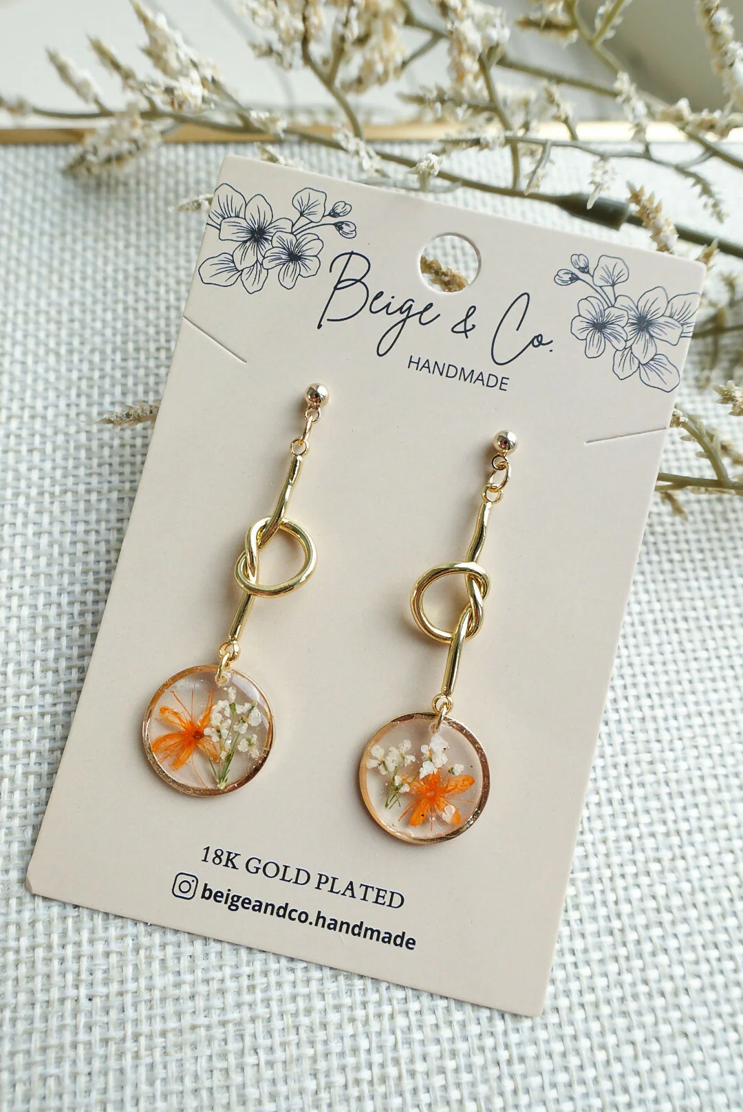 Real Flower Mini Gold Knot Circle Earrings - Image 2