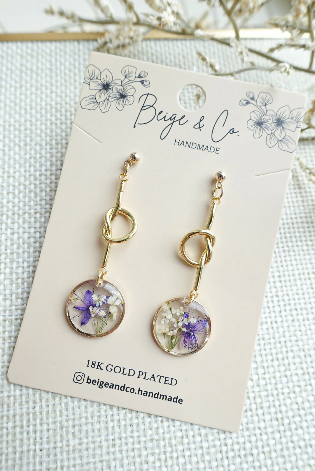 Real Flower Mini Gold Knot Circle Earrings - Image 3