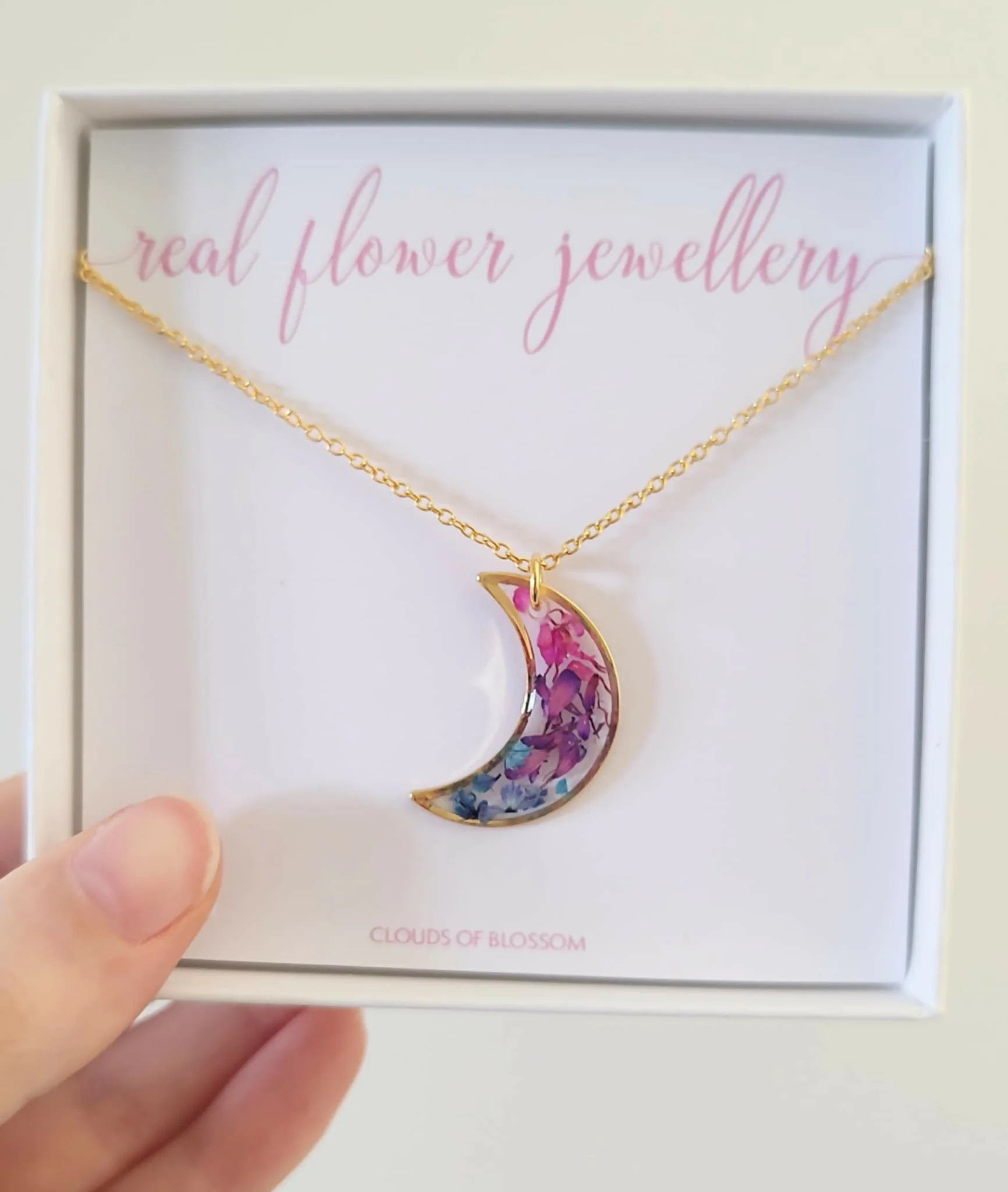 Real Flower Moon Necklace Gold Plated - Image 2
