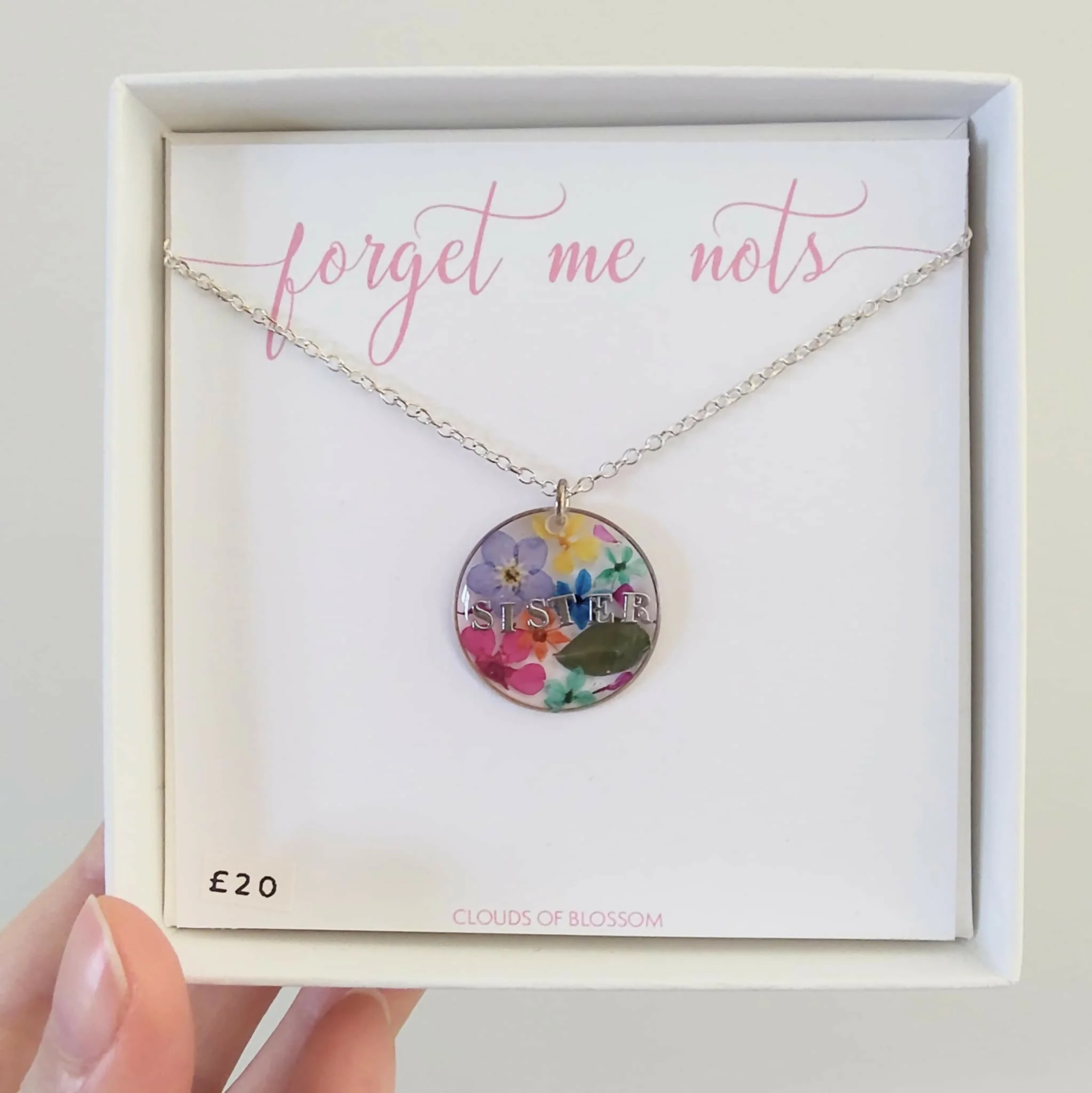 Real Flower Sister Circle Necklace Silver Plated
