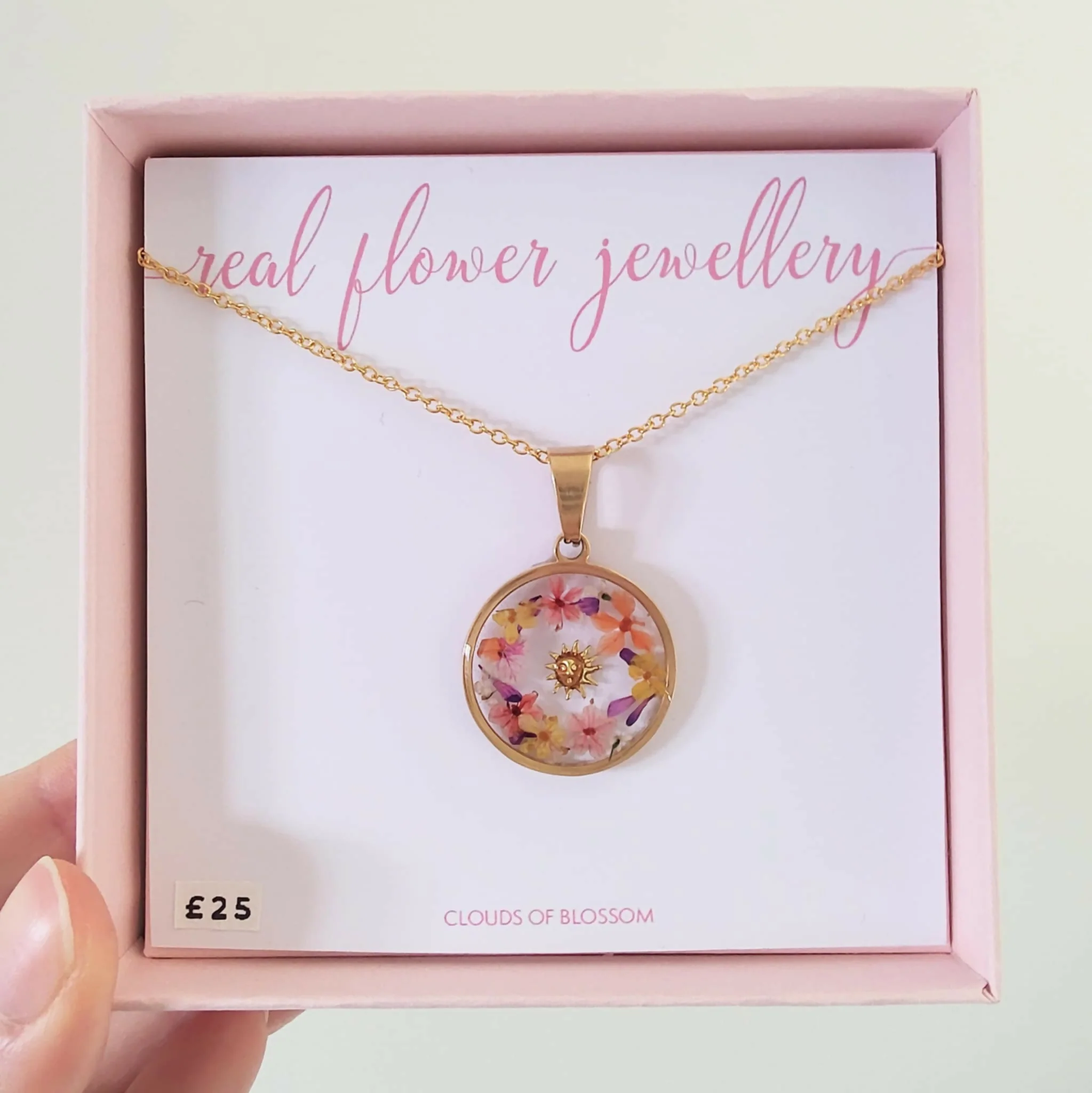 Real Flower Sun Deep Circle Necklace Gold Plated