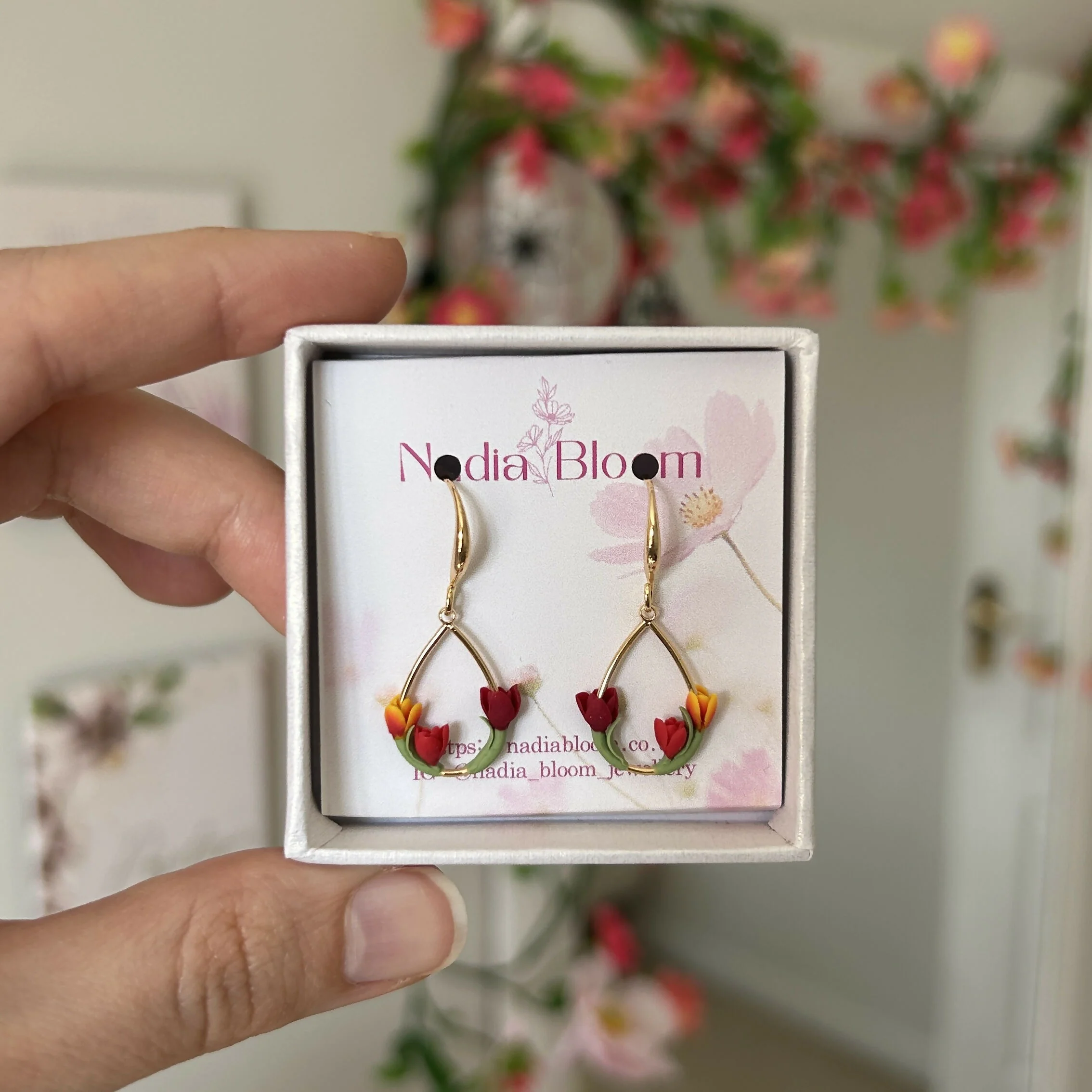 Red and Orange Small Tulip Earrings - Image 2