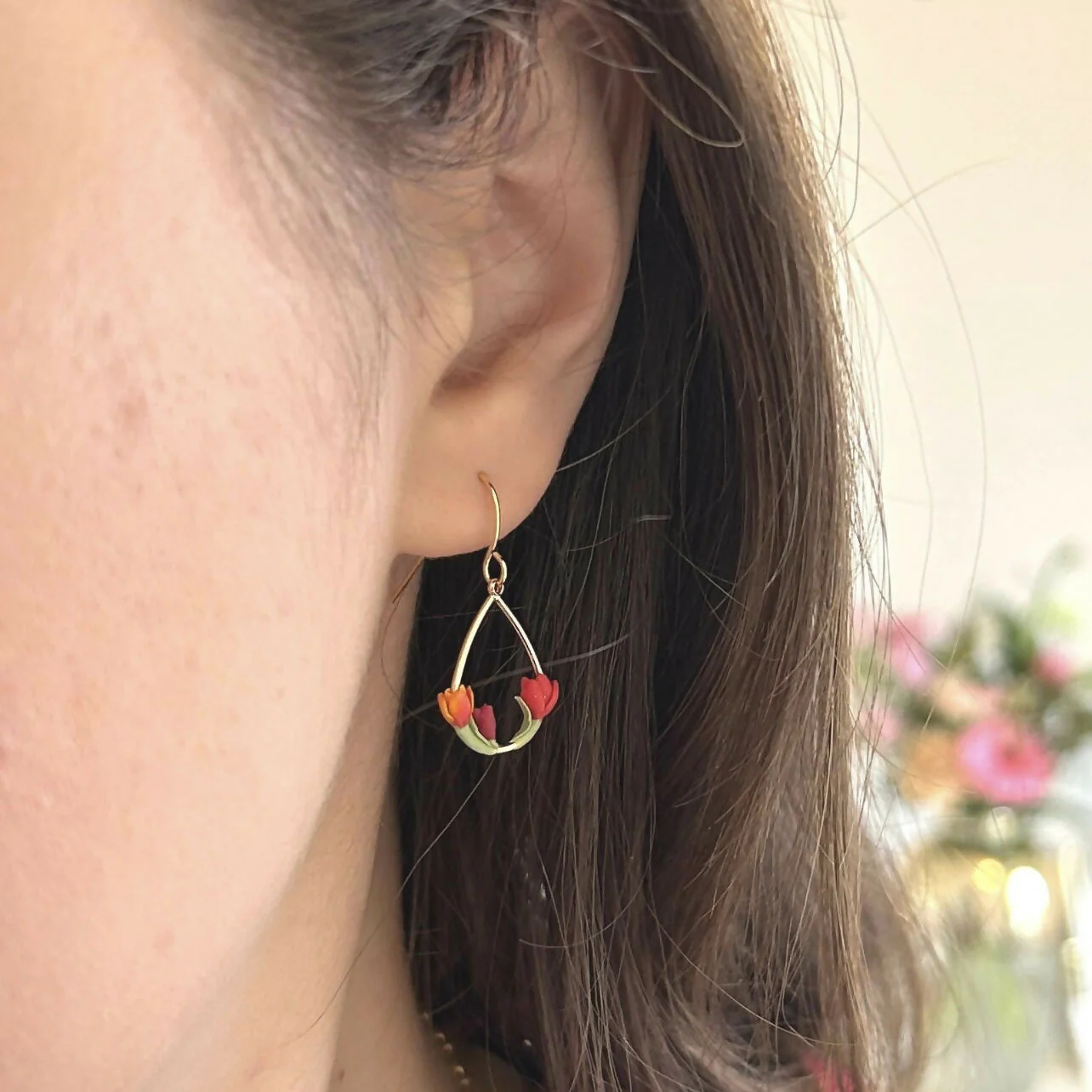 Red and Orange Small Tulip Earrings - Image 4