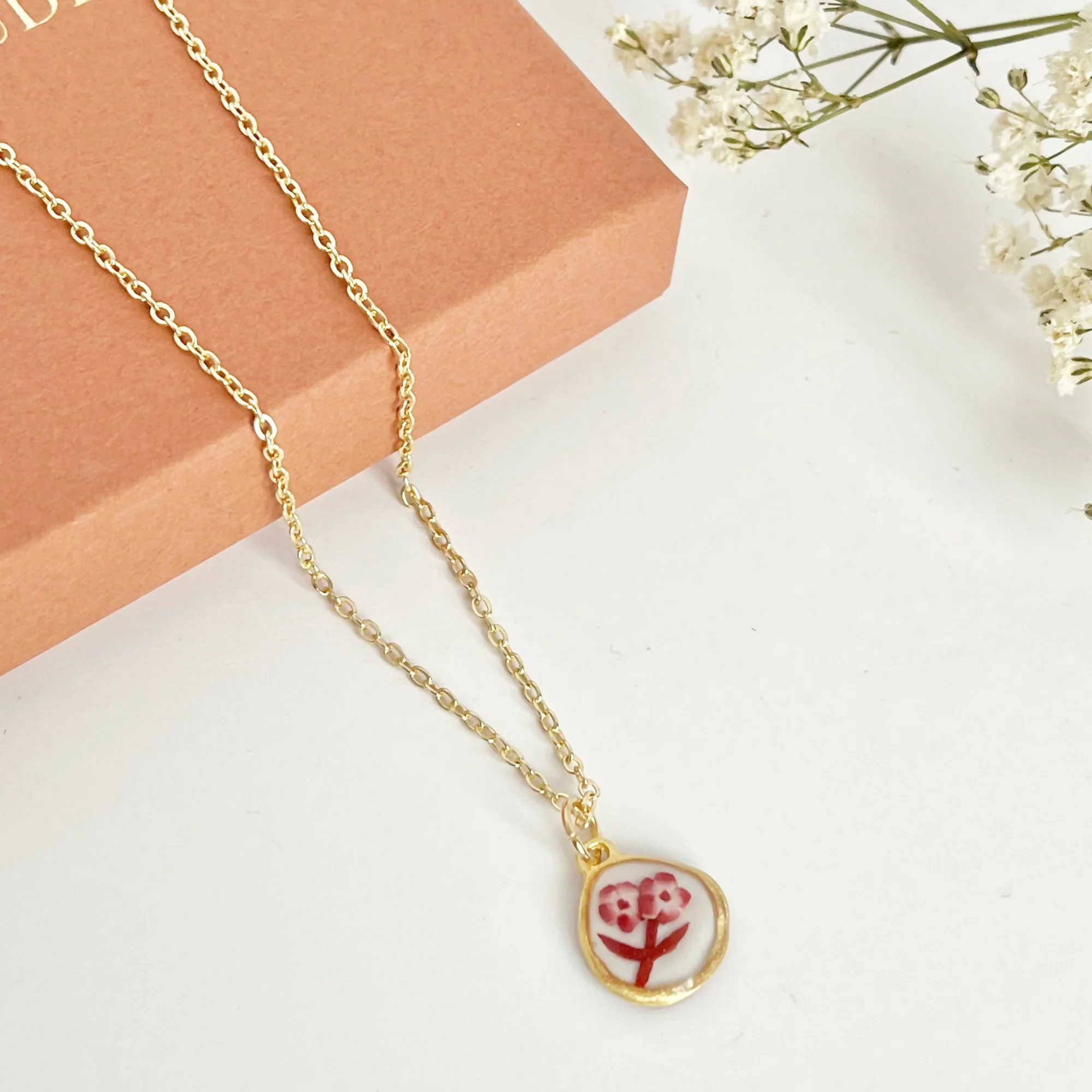 Red China Necklace No. 1 - Handmade Polymer Clay Necklace - Image 3