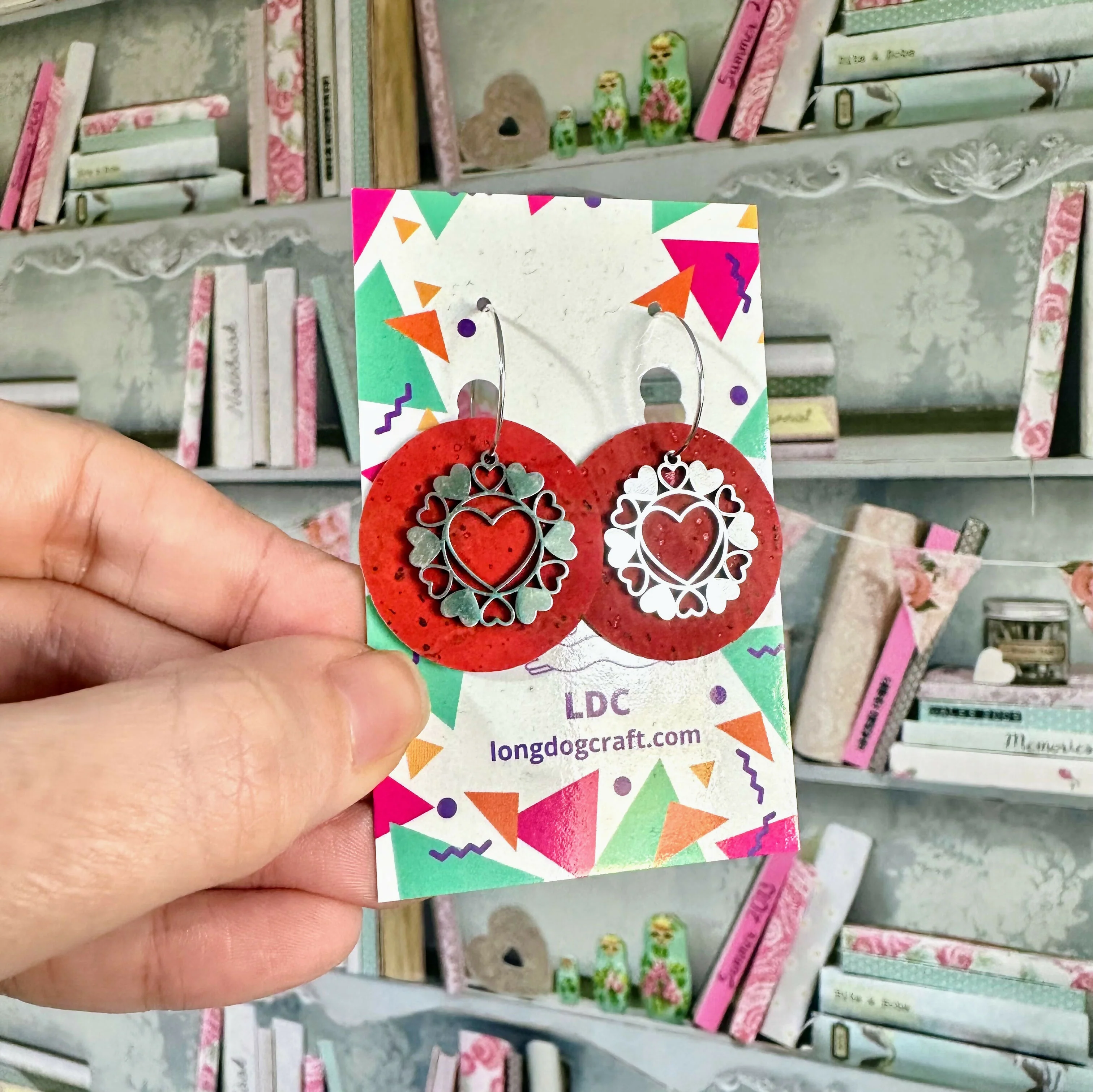 Red Cork Heart Hoops