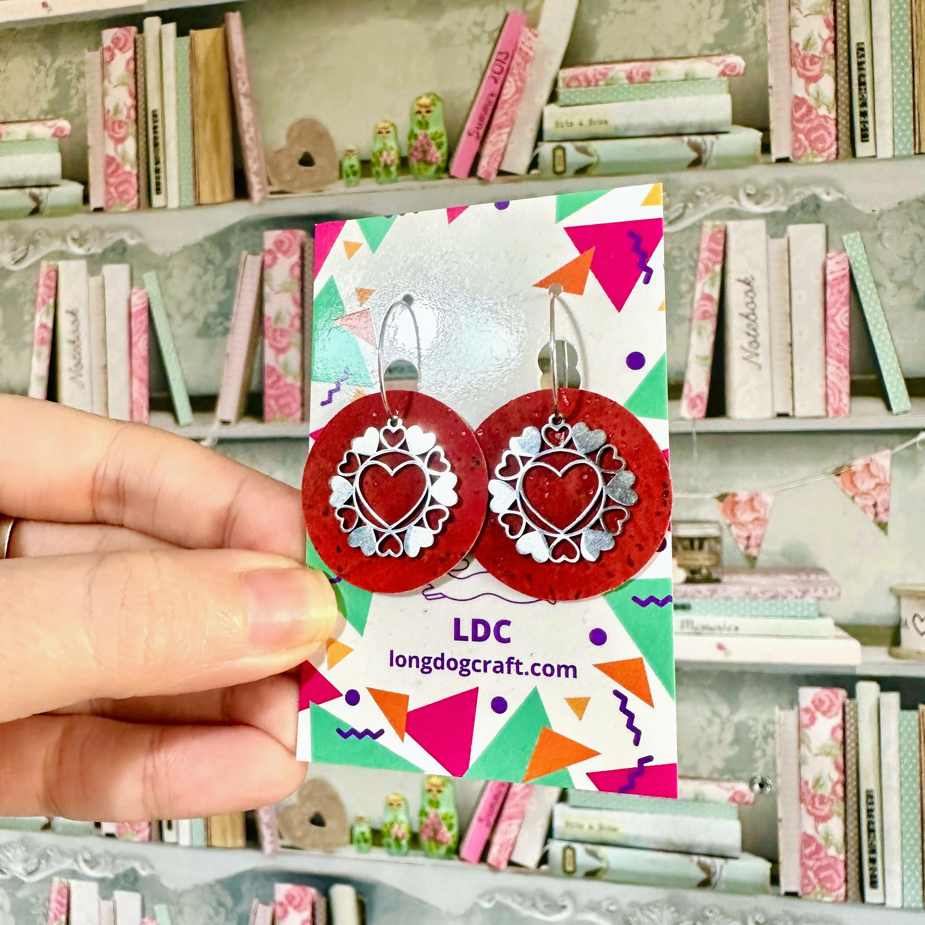 Red Cork Heart Hoops - Image 2
