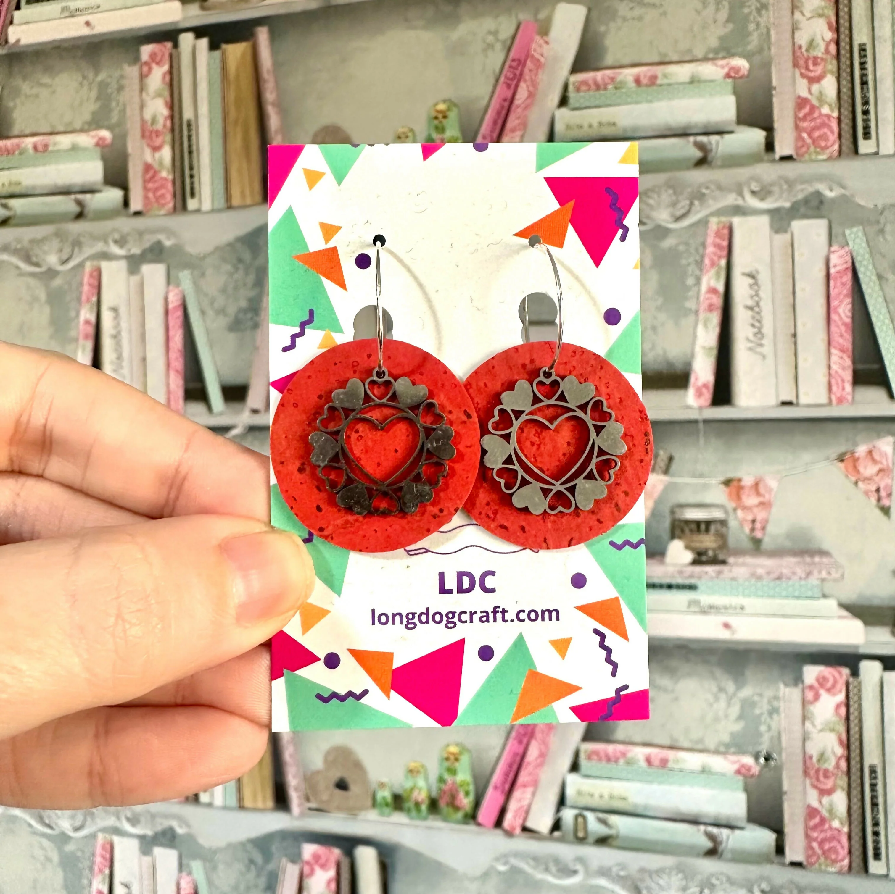 Red Cork Heart Hoops - Image 3